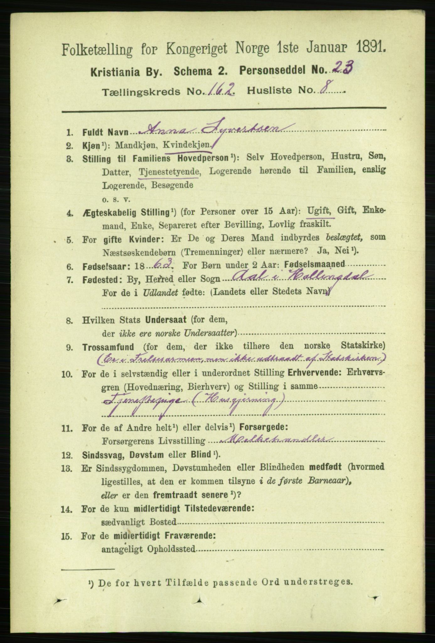 RA, 1891 census for 0301 Kristiania, 1891, p. 93195