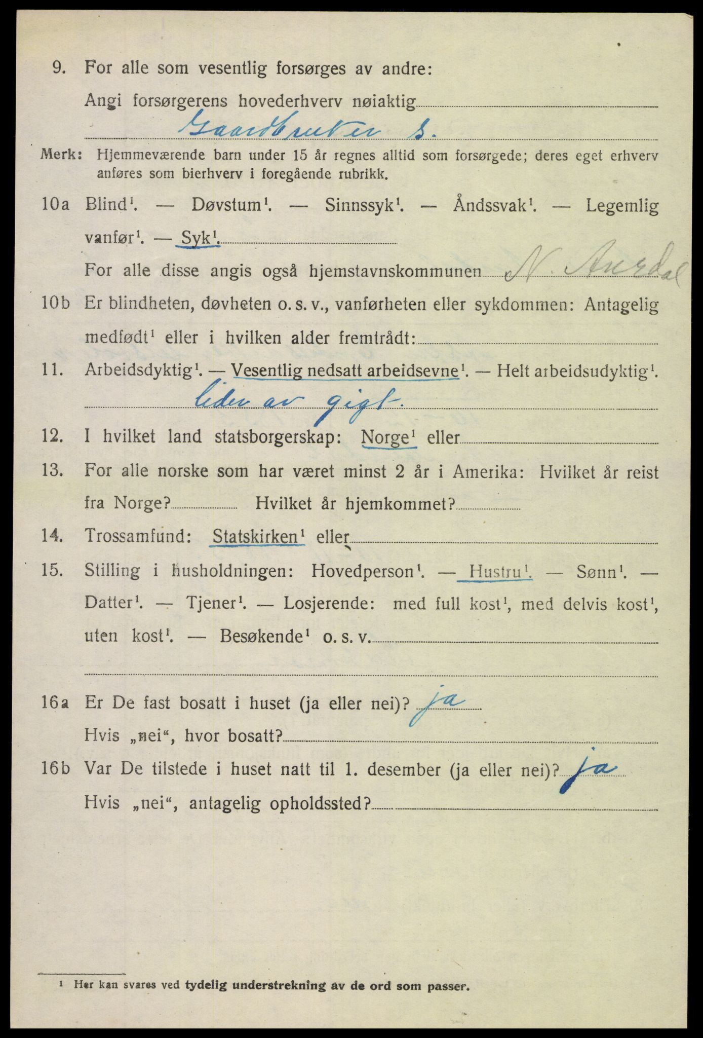 SAH, 1920 census for Nord-Aurdal, 1920, p. 3125