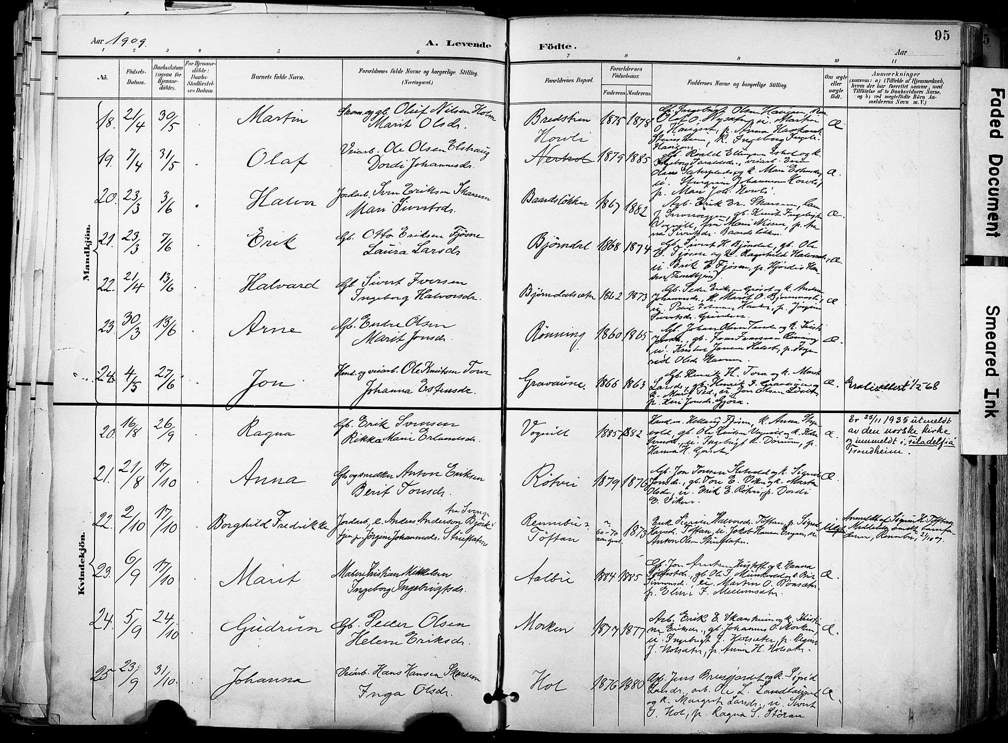 Ministerialprotokoller, klokkerbøker og fødselsregistre - Sør-Trøndelag, AV/SAT-A-1456/678/L0902: Parish register (official) no. 678A11, 1895-1911, p. 95