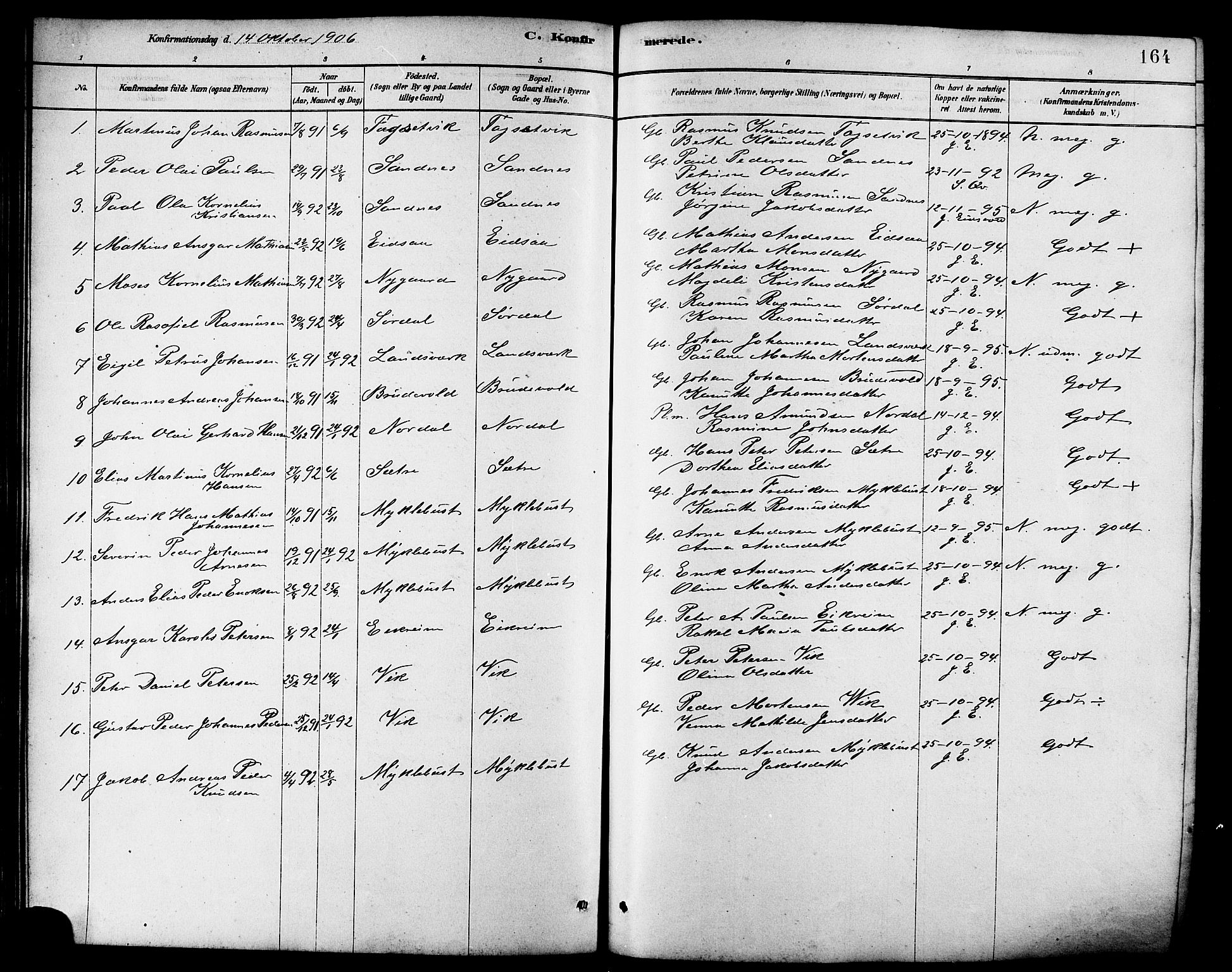 Ministerialprotokoller, klokkerbøker og fødselsregistre - Møre og Romsdal, AV/SAT-A-1454/502/L0027: Parish register (copy) no. 502C01, 1878-1908, p. 164