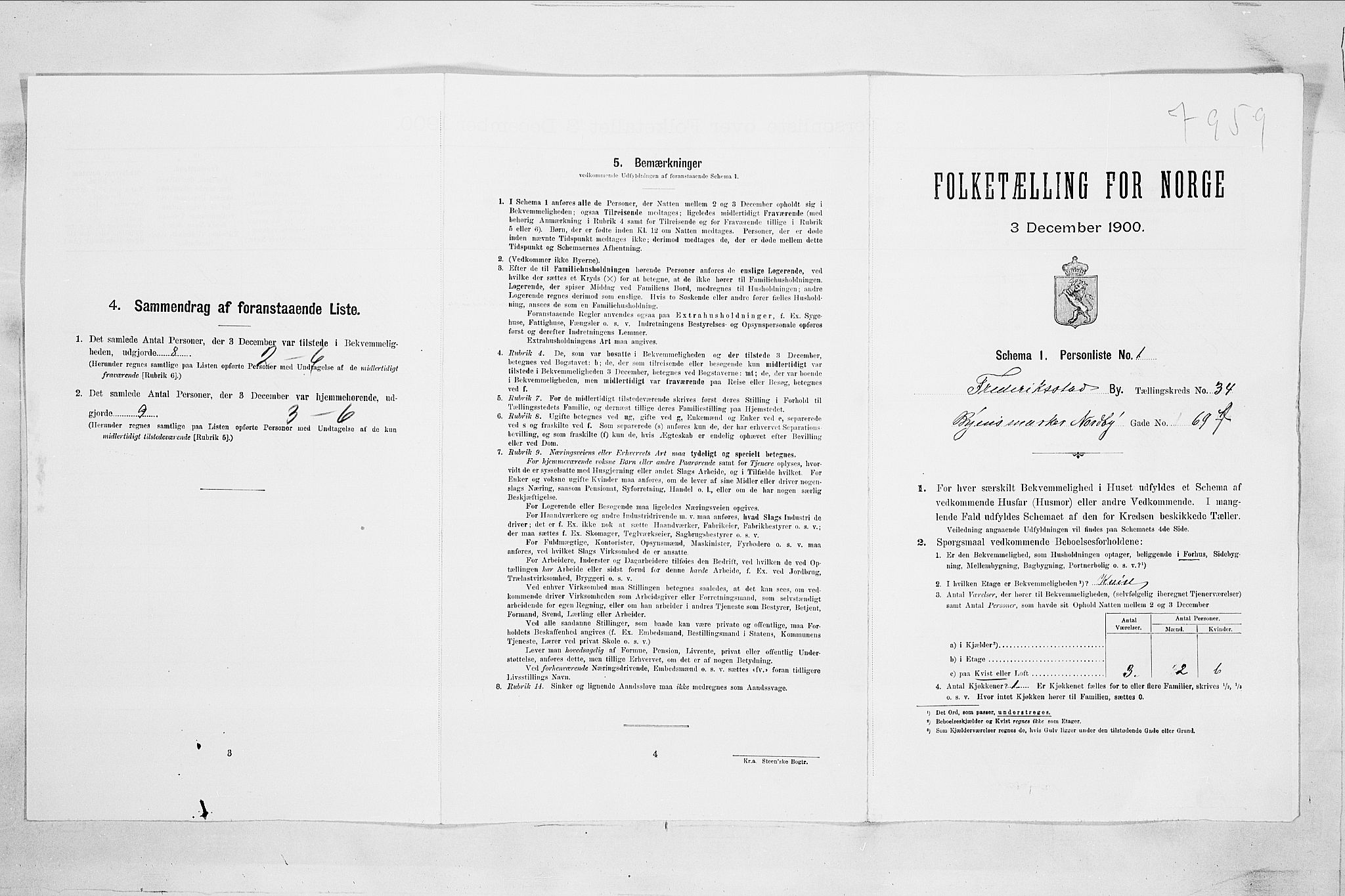 SAO, 1900 census for Fredrikstad, 1900