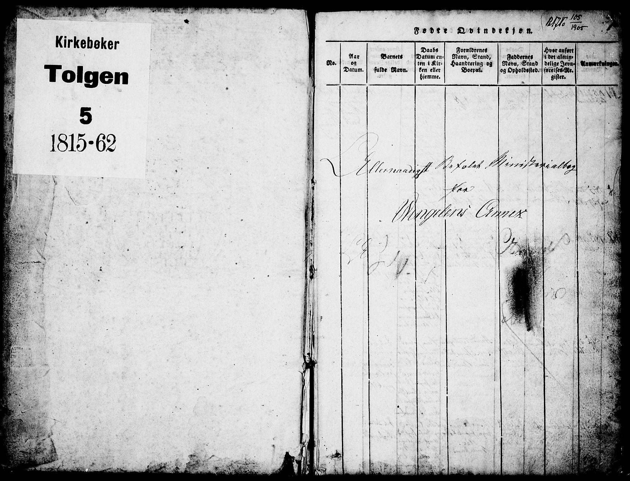 Tolga prestekontor, SAH/PREST-062/L/L0003: Parish register (copy) no. 3, 1815-1862, p. 0-1