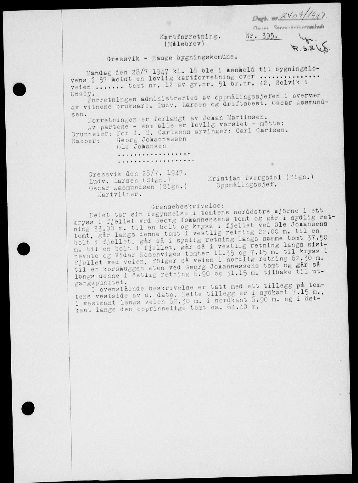 Onsøy sorenskriveri, SAO/A-10474/G/Ga/Gab/L0021: Mortgage book no. II A-21, 1947-1947, Diary no: : 2409/1947