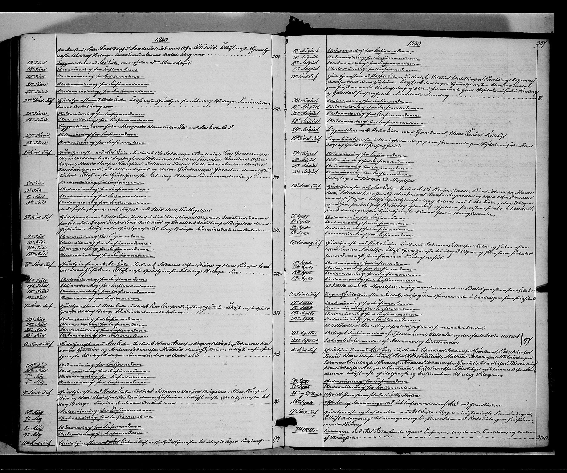 Vestre Toten prestekontor, SAH/PREST-108/H/Ha/Haa/L0006: Parish register (official) no. 6, 1856-1861, p. 387