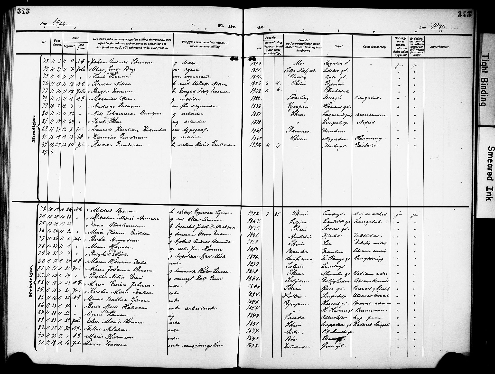 Skien kirkebøker, SAKO/A-302/G/Ga/L0010: Parish register (copy) no. 10, 1920-1931, p. 343