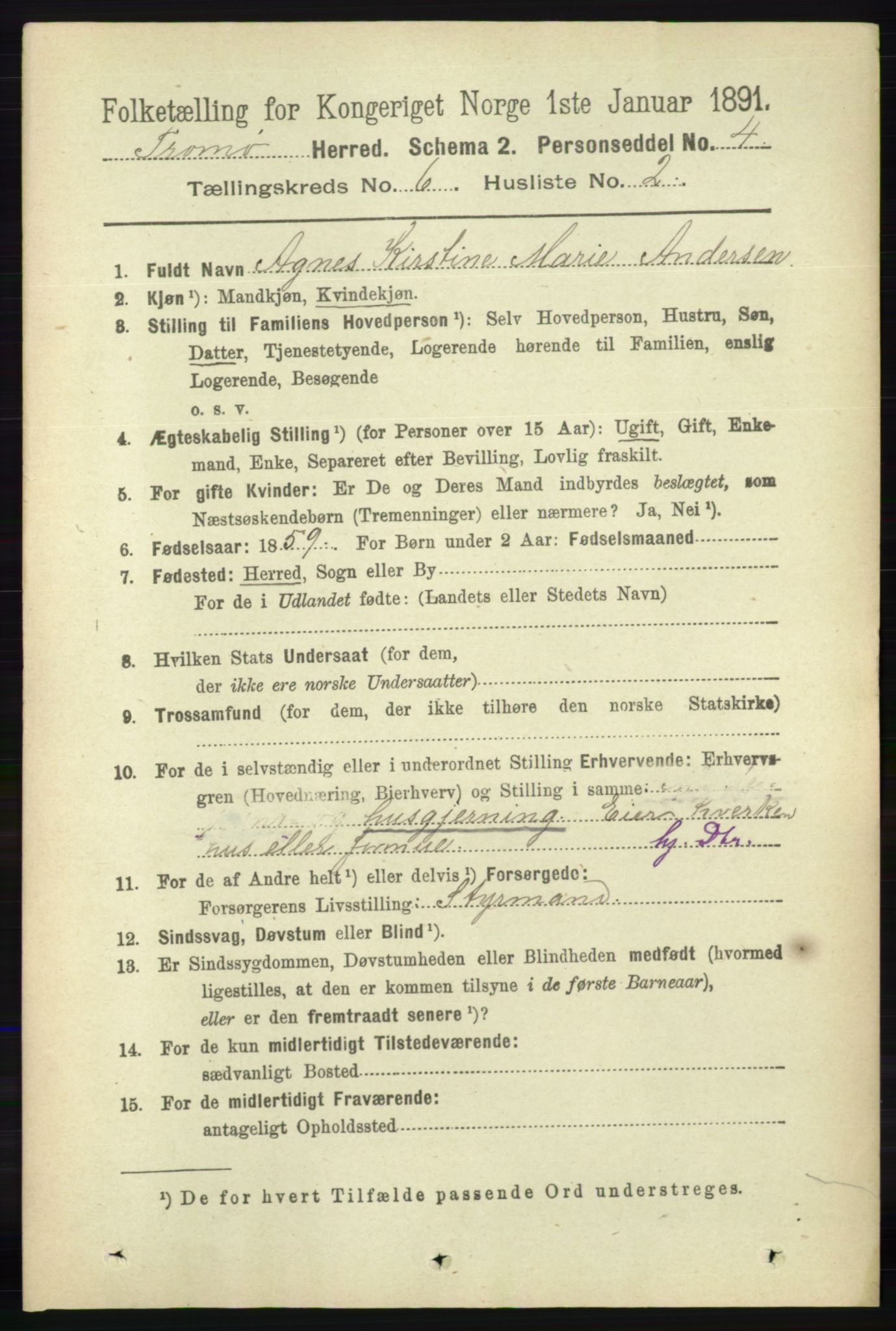 RA, 1891 census for 0921 Tromøy, 1891, p. 2873