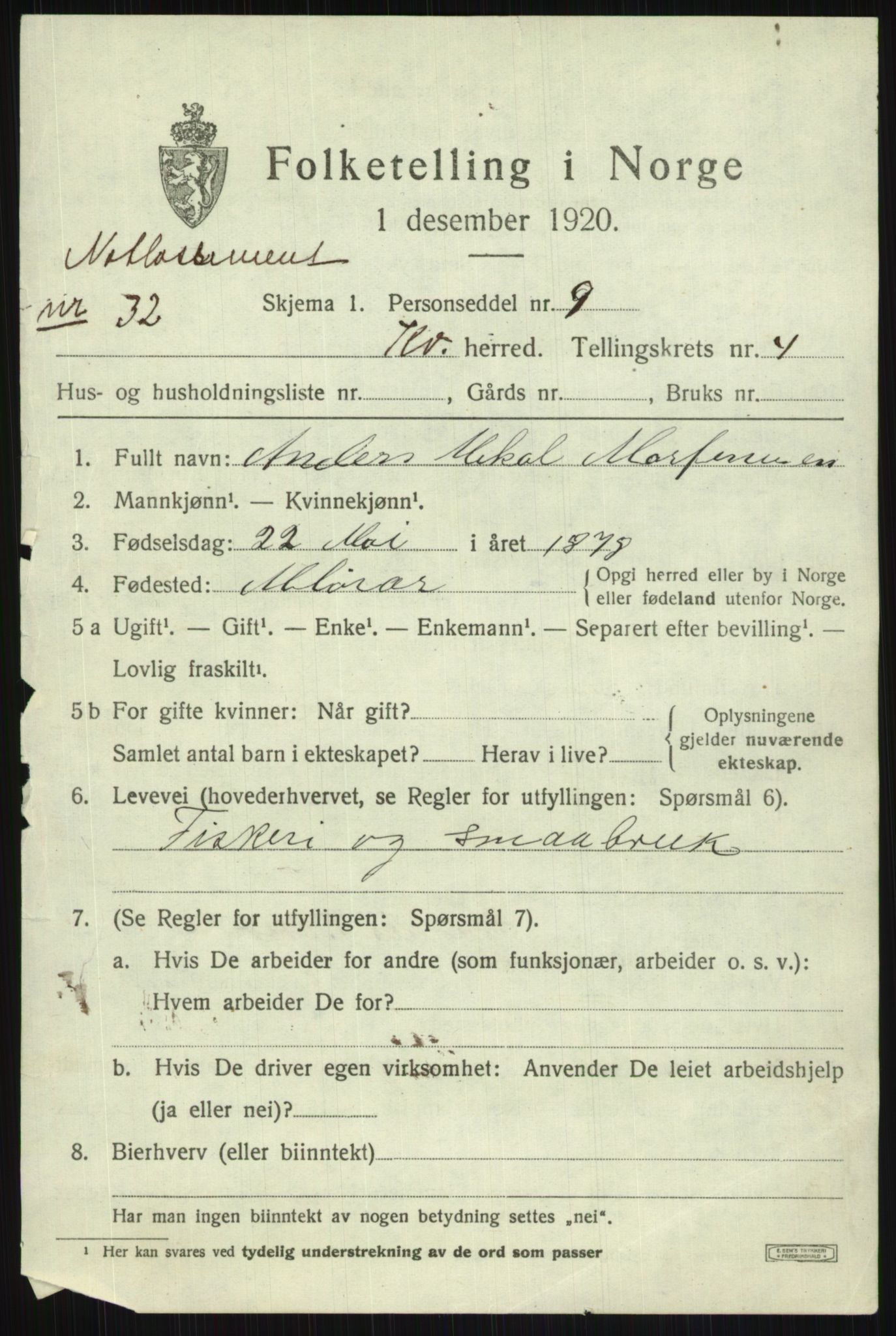 SATØ, 1920 census for Kvænangen, 1920, p. 3072