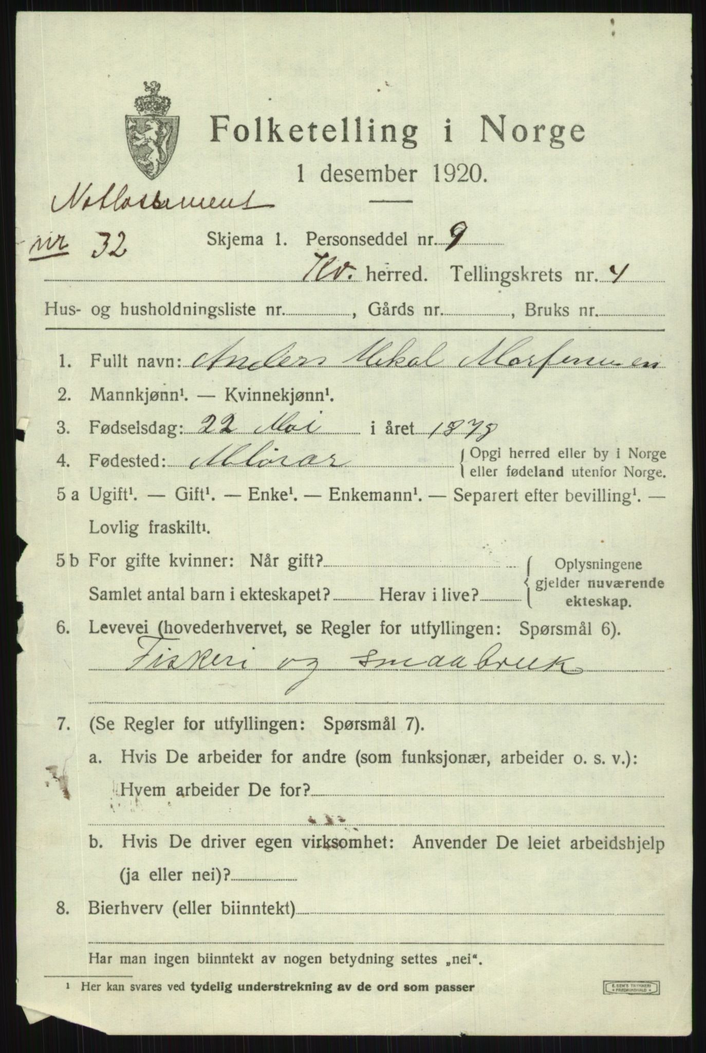 SATØ, 1920 census for Kvænangen, 1920, p. 3072