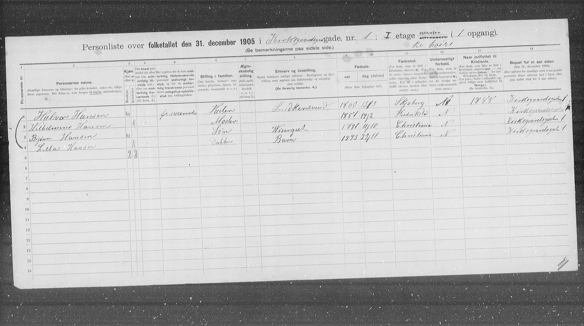 OBA, Municipal Census 1905 for Kristiania, 1905, p. 26219