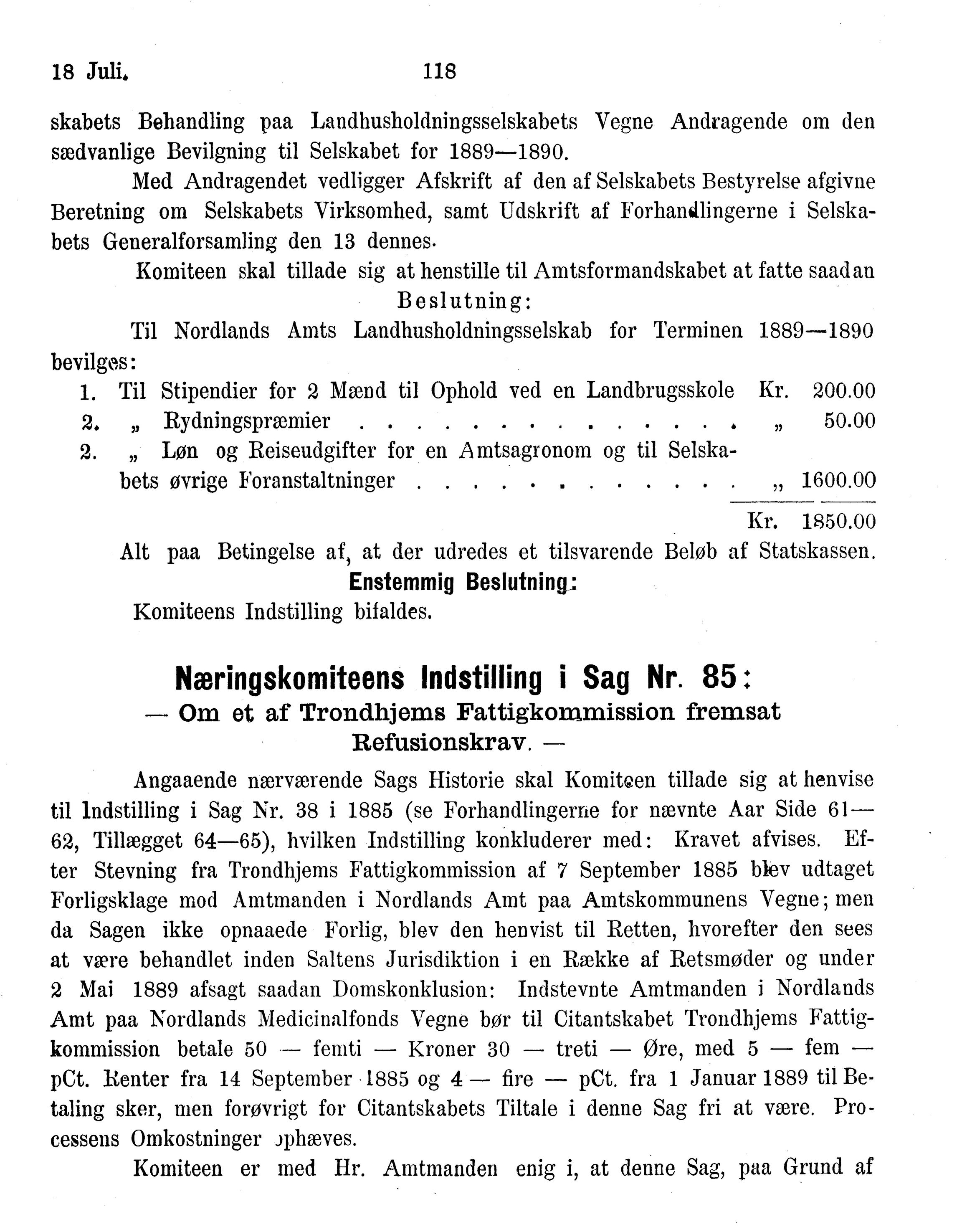 Nordland Fylkeskommune. Fylkestinget, AIN/NFK-17/176/A/Ac/L0015: Fylkestingsforhandlinger 1886-1890, 1886-1890