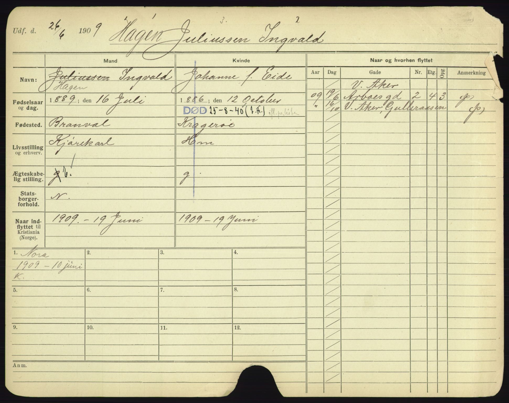 Oslo folkeregister, Registerkort, AV/SAO-A-11715/F/Fa/Fac/L0003: Menn, 1906-1914, p. 1025a