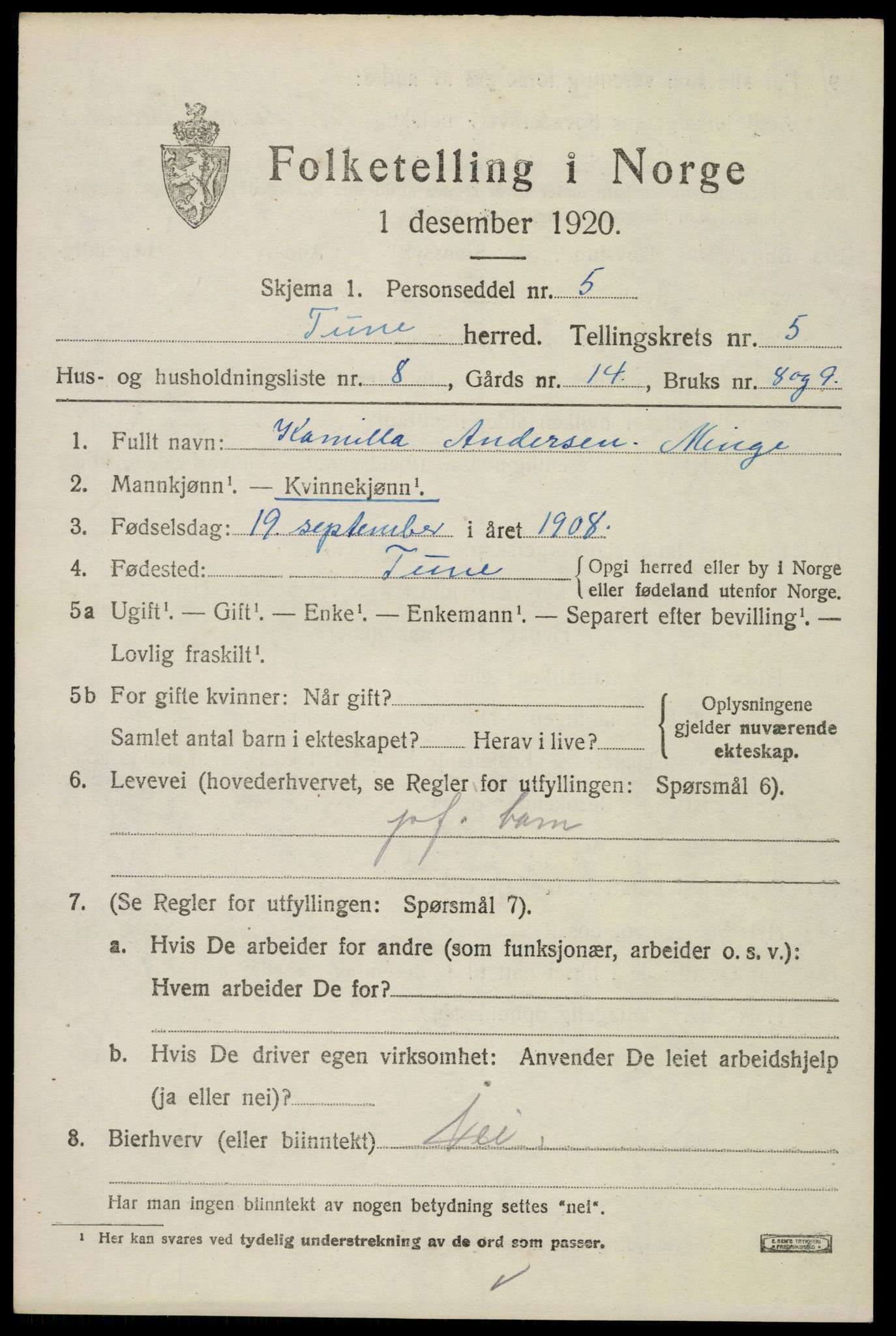 SAO, 1920 census for Tune, 1920, p. 5512