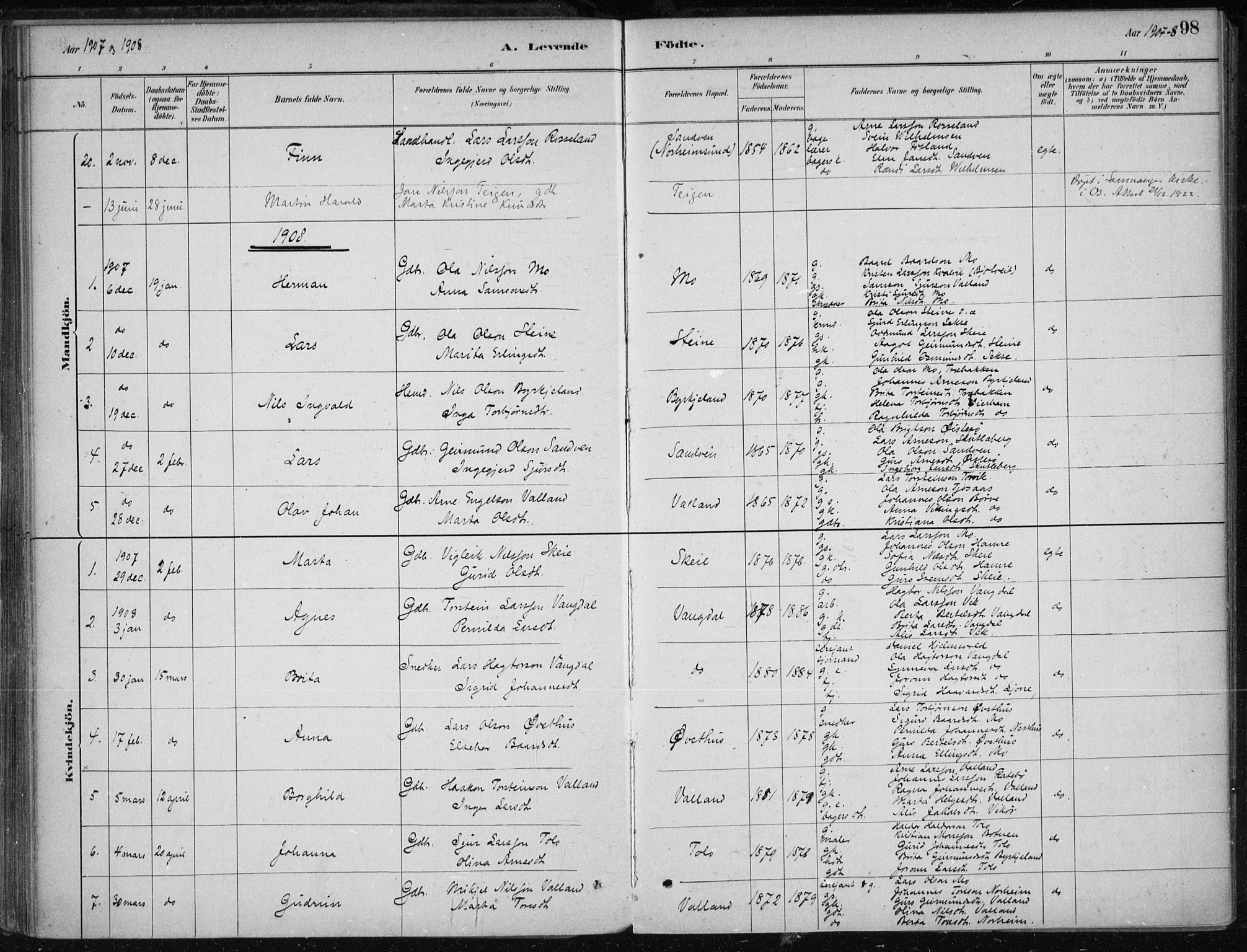 Kvam sokneprestembete, SAB/A-76201/H/Haa: Parish register (official) no. B  1, 1880-1908, p. 98