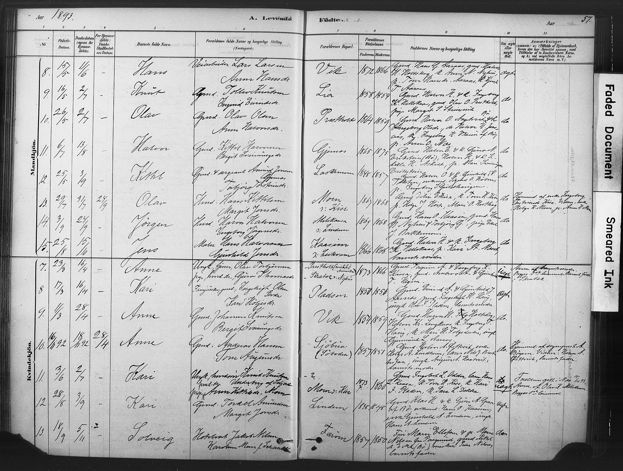 Sauherad kirkebøker, SAKO/A-298/F/Fb/L0002: Parish register (official) no. II 2, 1878-1901, p. 57