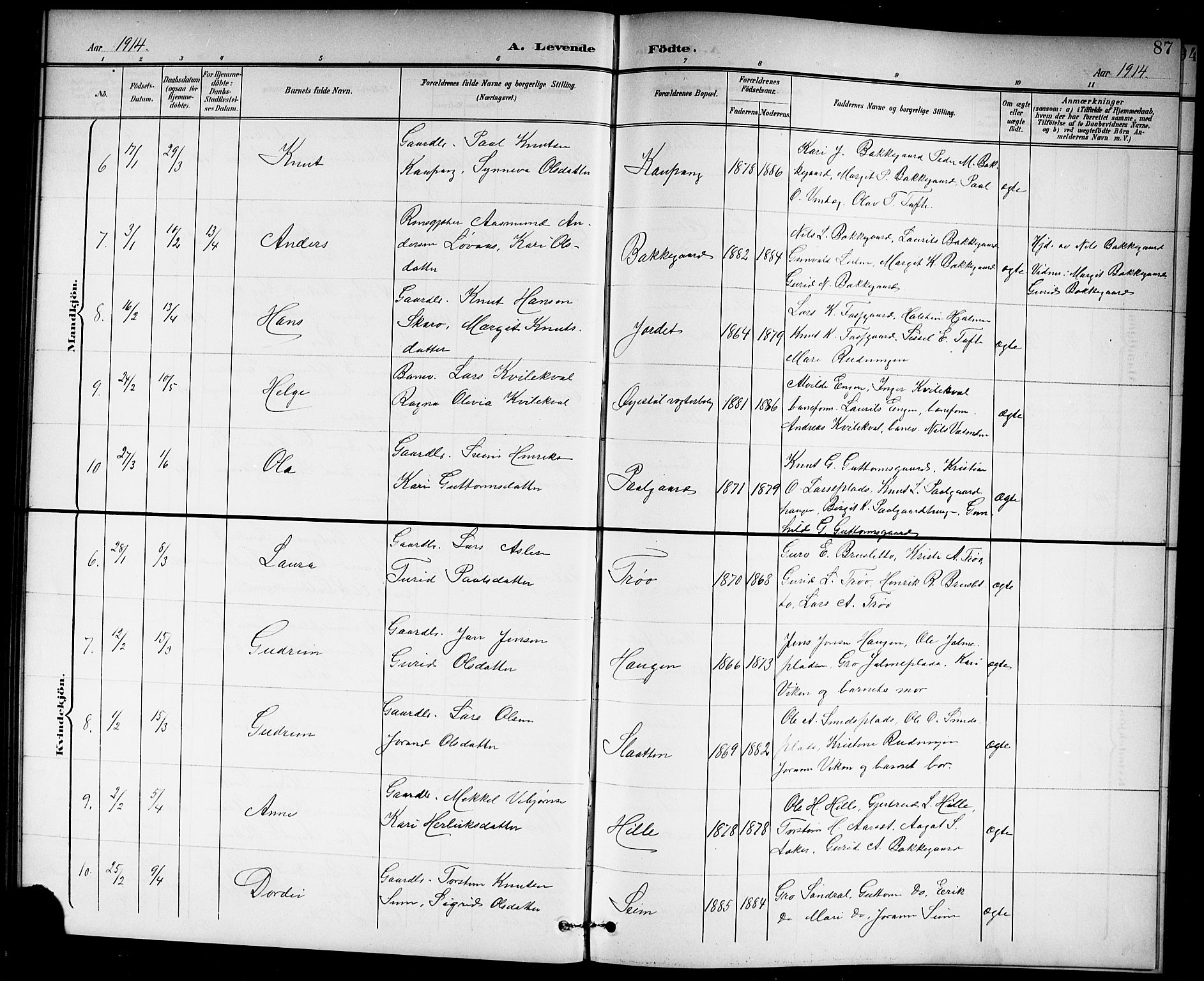 Hol kirkebøker, SAKO/A-227/G/Ga/L0001: Parish register (copy) no. I 1, 1900-1919, p. 87