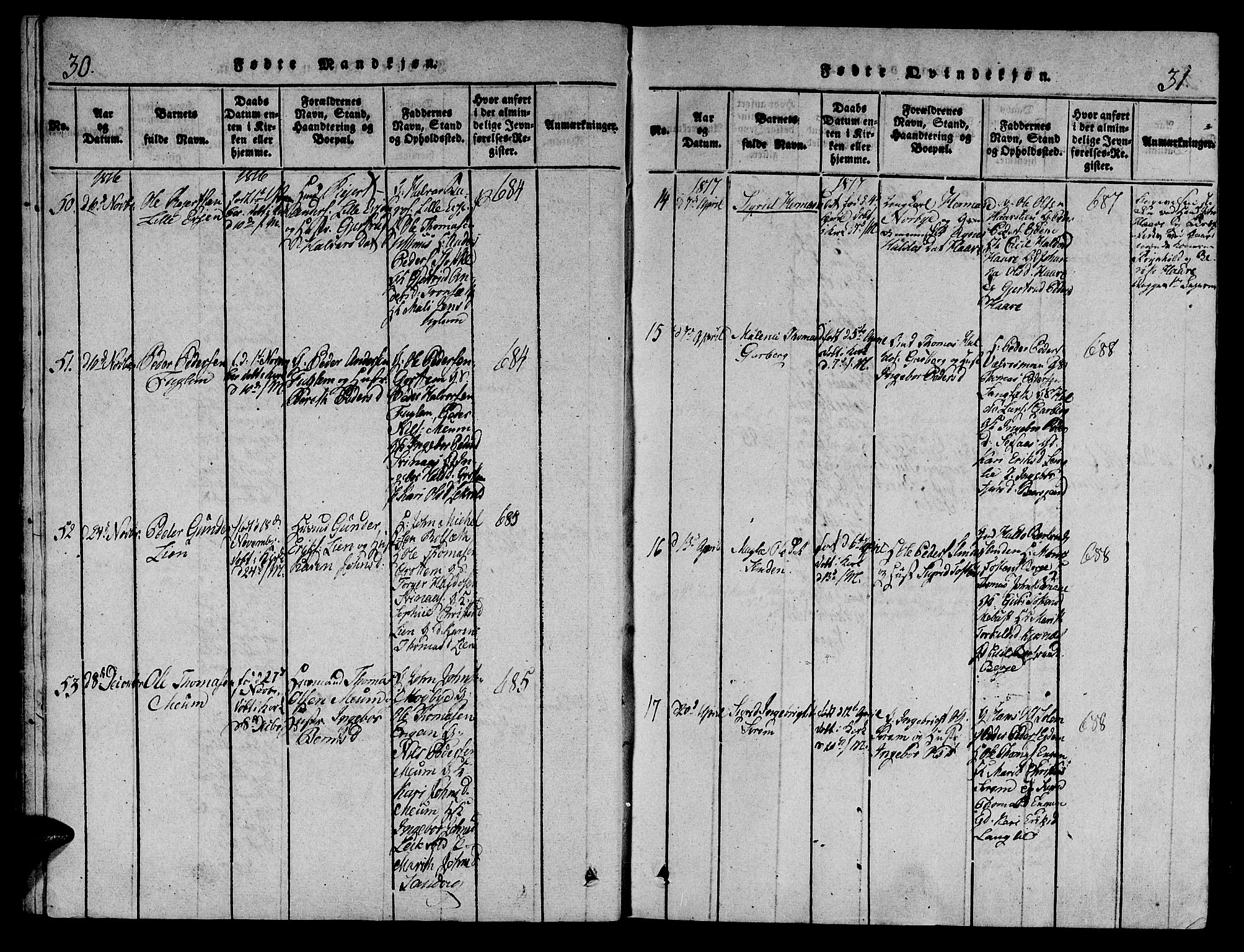 Ministerialprotokoller, klokkerbøker og fødselsregistre - Sør-Trøndelag, AV/SAT-A-1456/695/L1141: Parish register (official) no. 695A04 /1, 1816-1824, p. 30-31