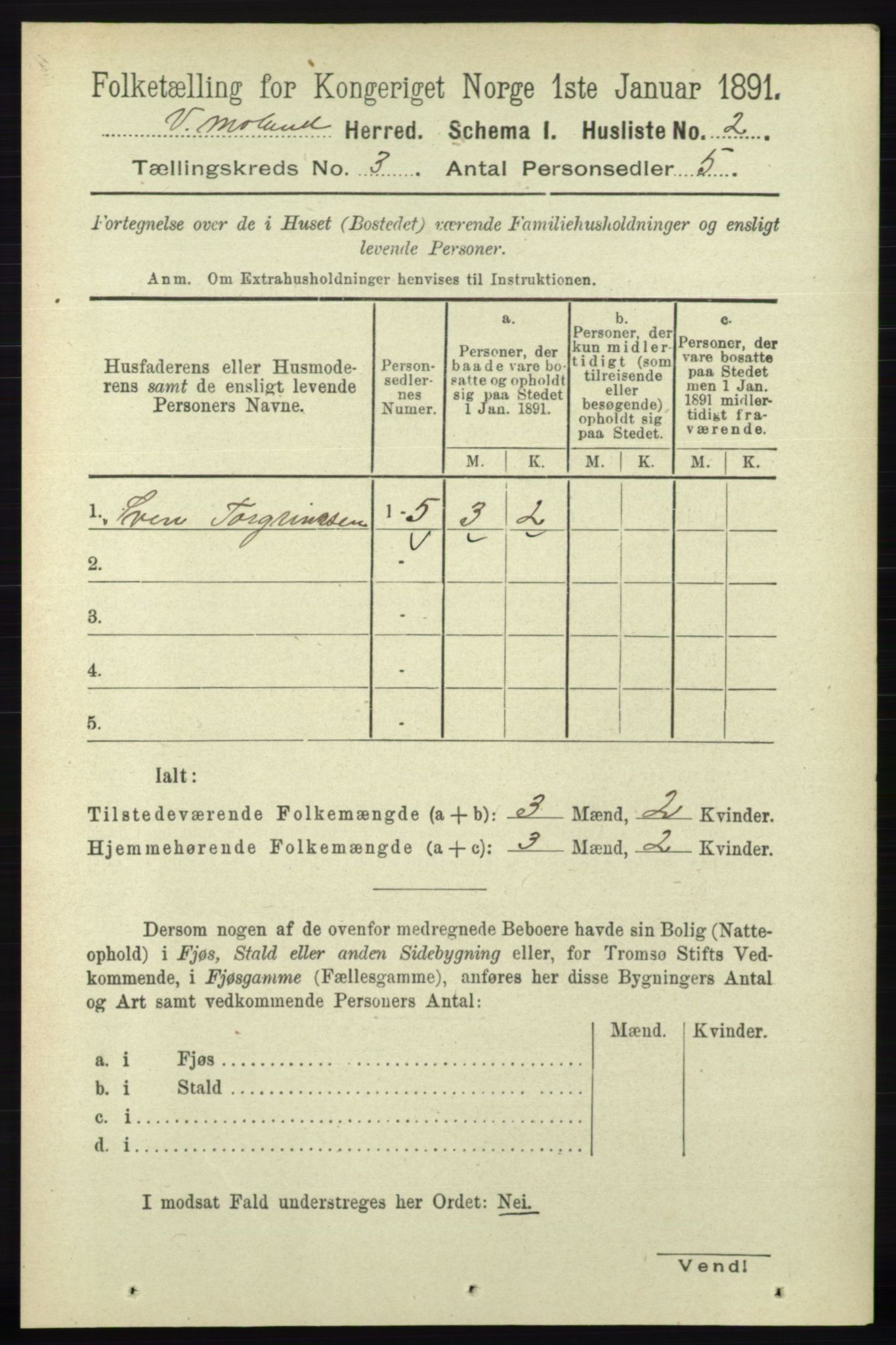 RA, 1891 census for 0926 Vestre Moland, 1891, p. 922