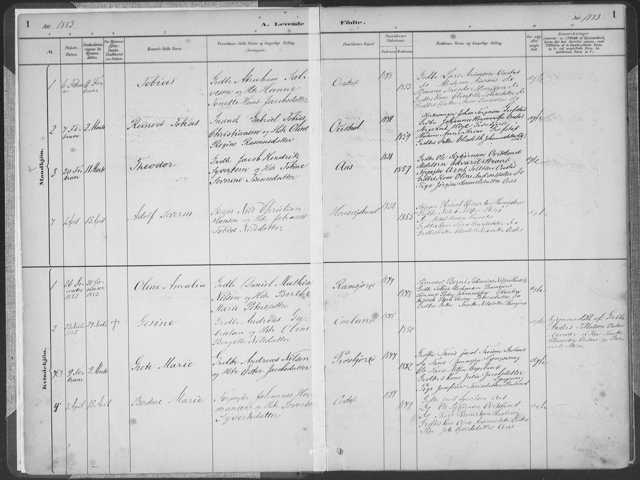 Lyngdal sokneprestkontor, AV/SAK-1111-0029/F/Fa/Faa/L0004: Parish register (official) no. A 4, 1883-1904, p. 1