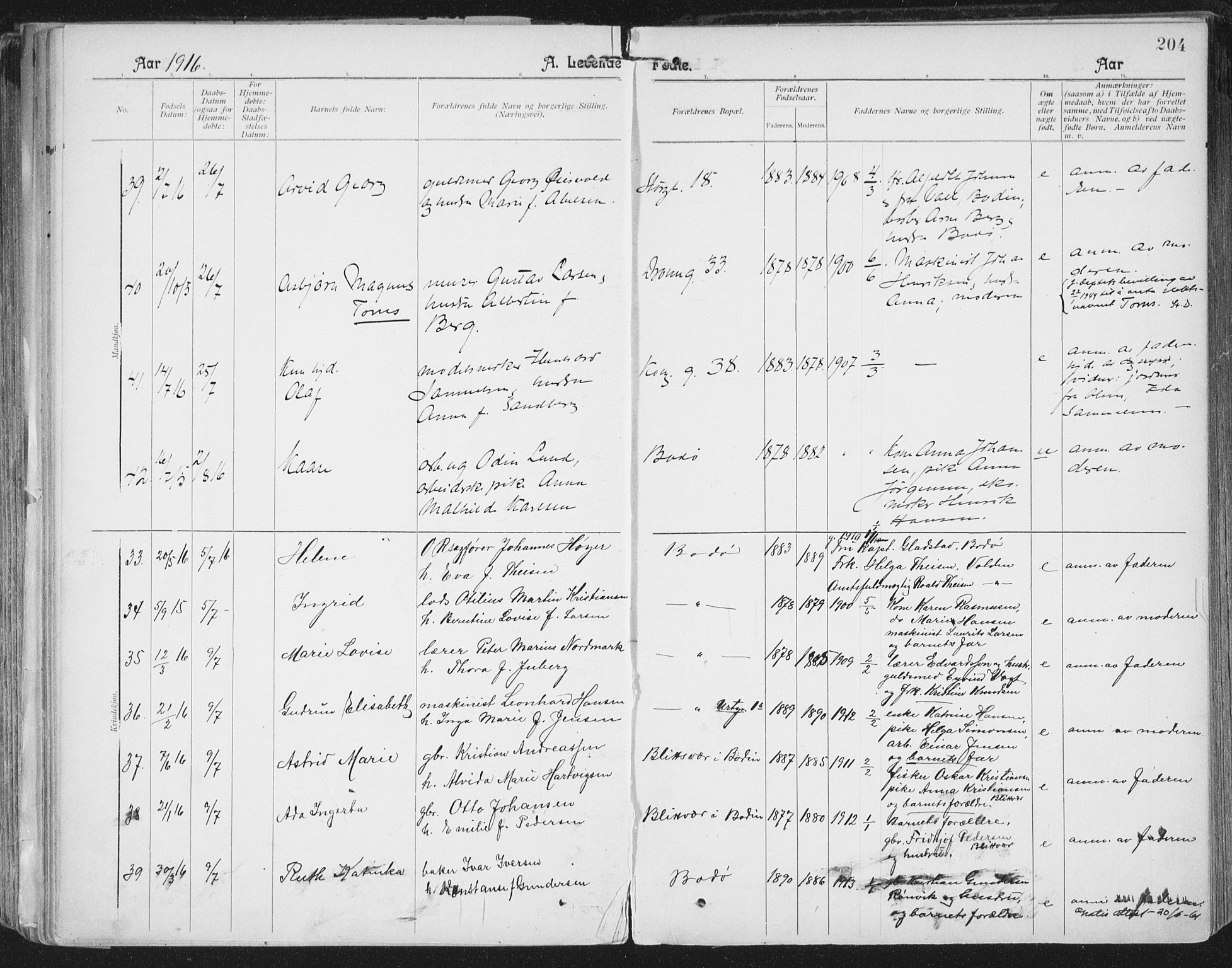 Ministerialprotokoller, klokkerbøker og fødselsregistre - Nordland, SAT/A-1459/801/L0011: Parish register (official) no. 801A11, 1900-1916, p. 204