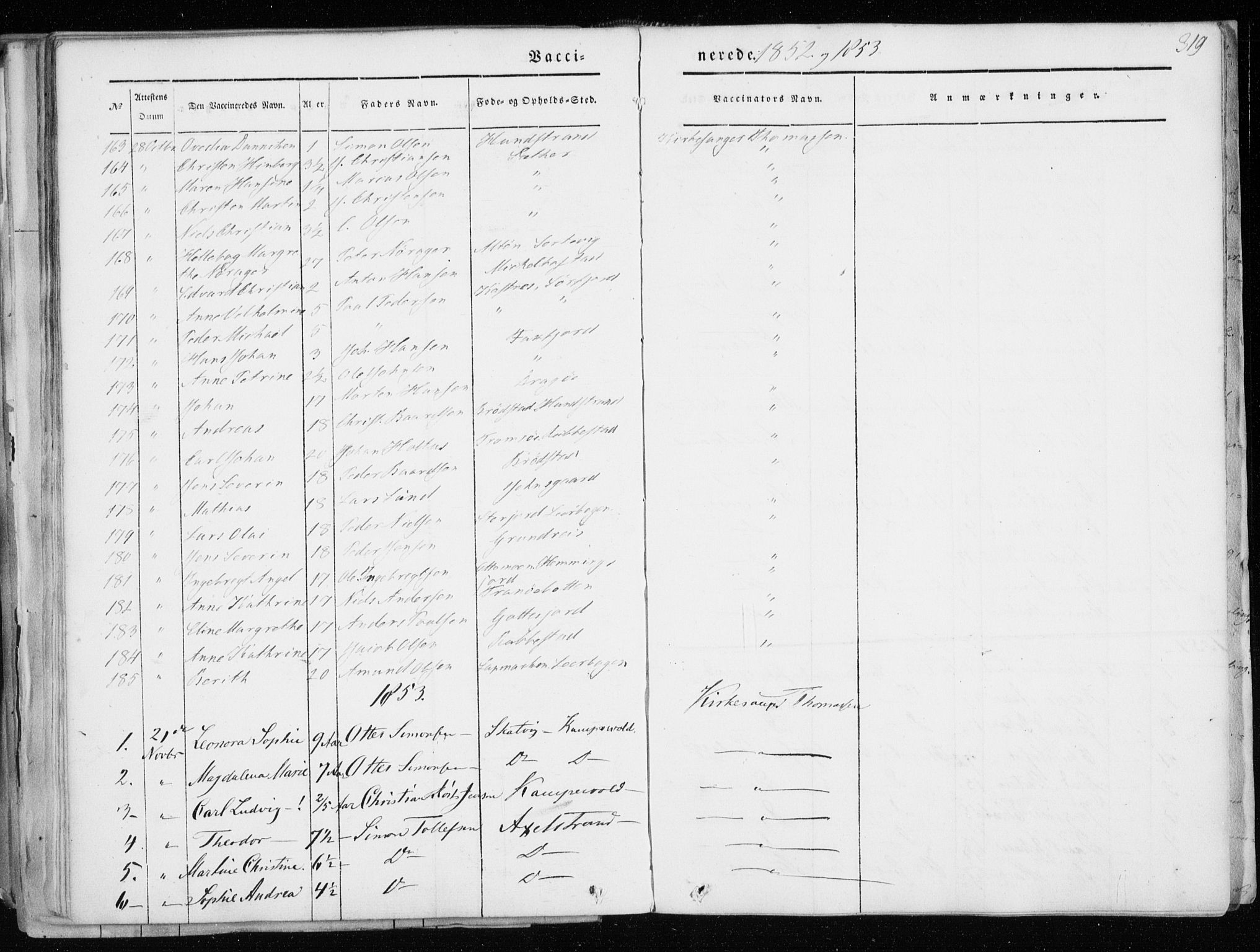 Tranøy sokneprestkontor, AV/SATØ-S-1313/I/Ia/Iaa/L0006kirke: Parish register (official) no. 6, 1844-1855, p. 319