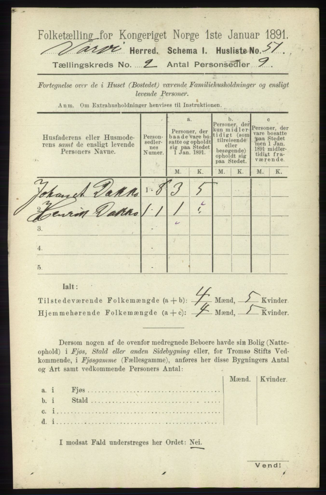 RA, 1891 census for 2028 Vardø, 1891, p. 271
