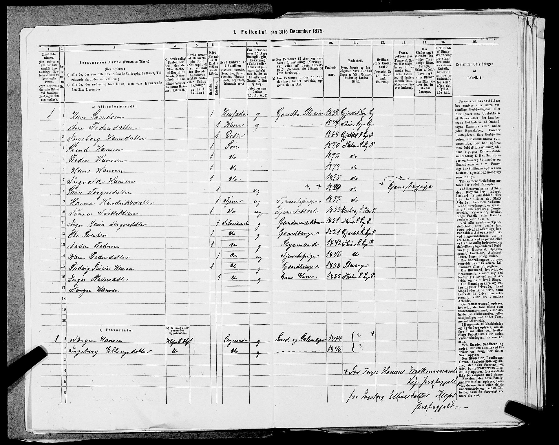 SAST, 1875 census for 1121P Lye, 1875, p. 618