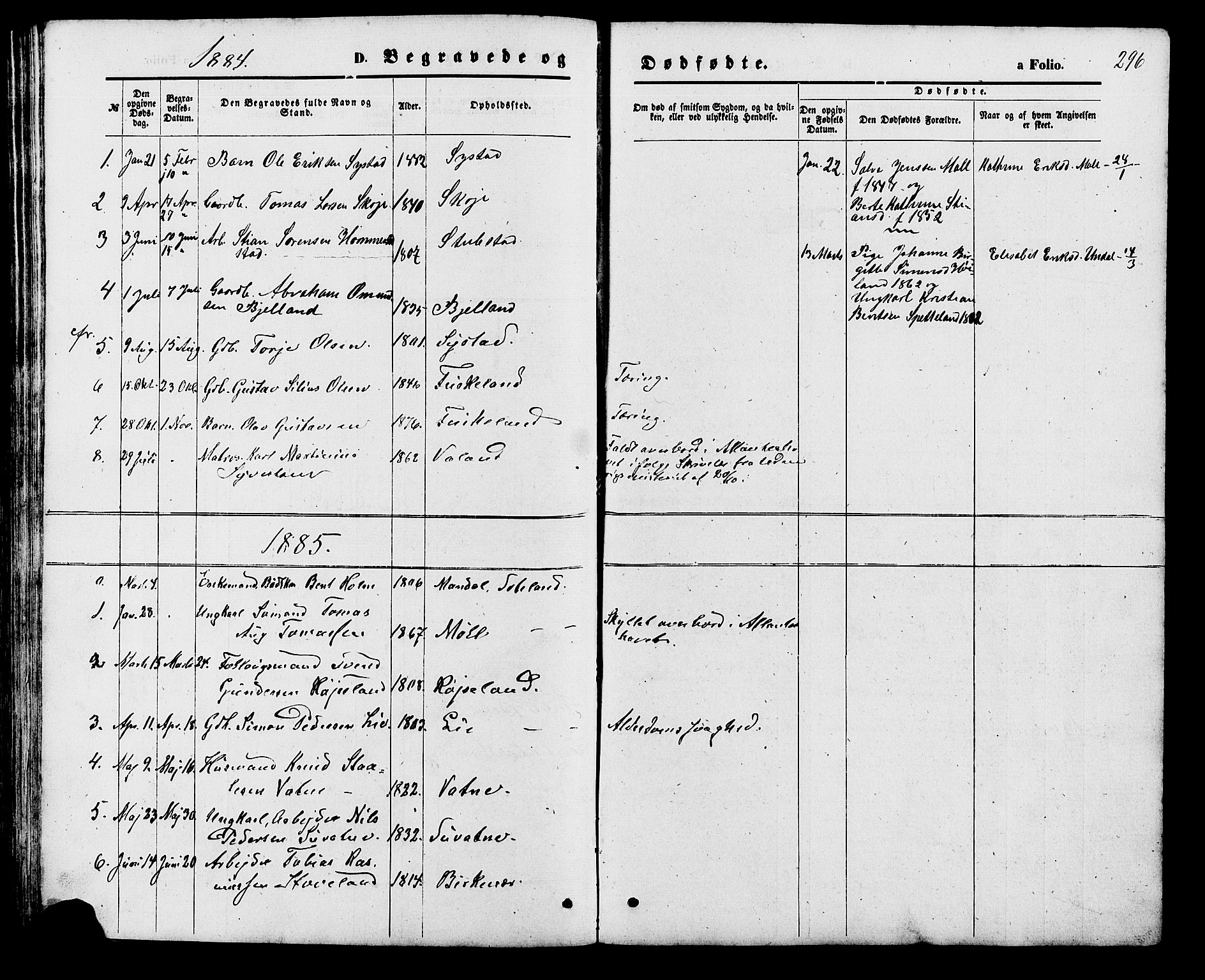 Holum sokneprestkontor, SAK/1111-0022/F/Fb/Fba/L0004: Parish register (copy) no. B 4, 1867-1890, p. 296