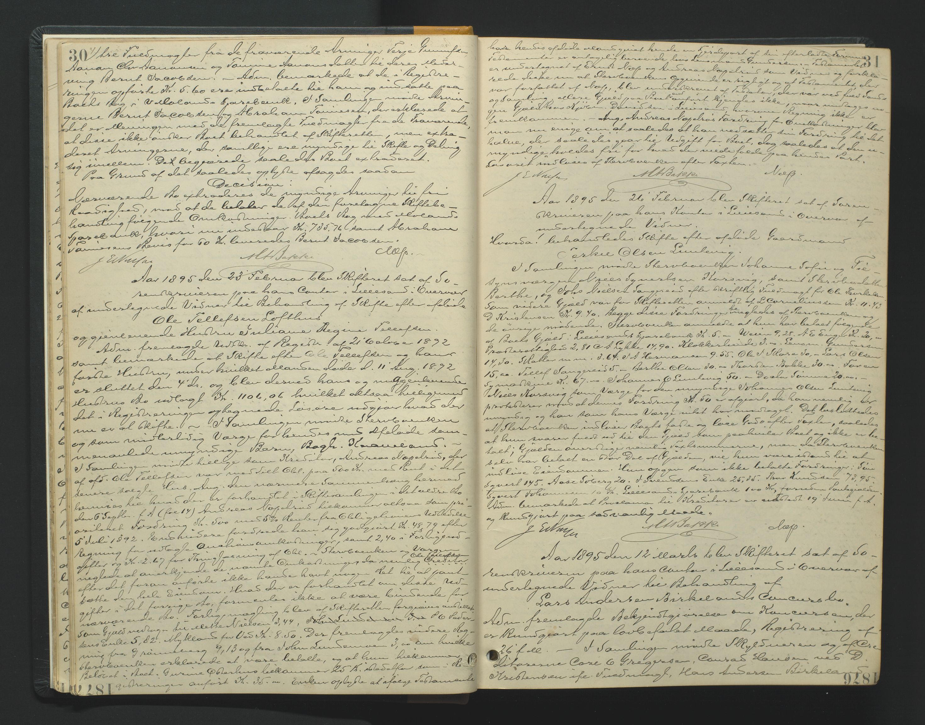 Vestre Nedenes/Sand sorenskriveri, AV/SAK-1221-0010/H/Hc/L0007: Skifteforhandlingsprotokoll nr. 5, 1894-1916, p. 30-31