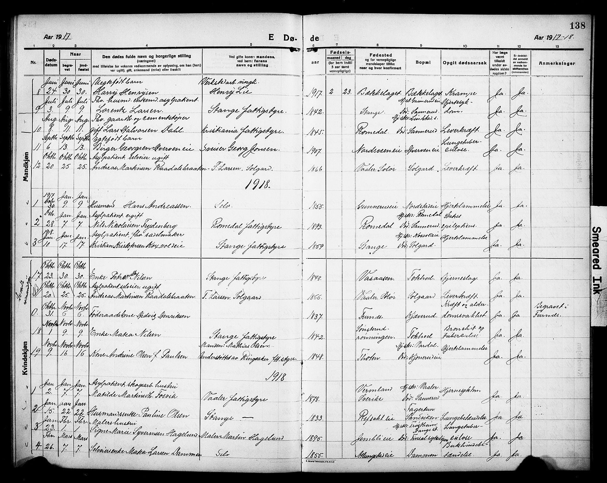 Stange prestekontor, AV/SAH-PREST-002/L/L0015: Parish register (copy) no. 15, 1916-1928, p. 138