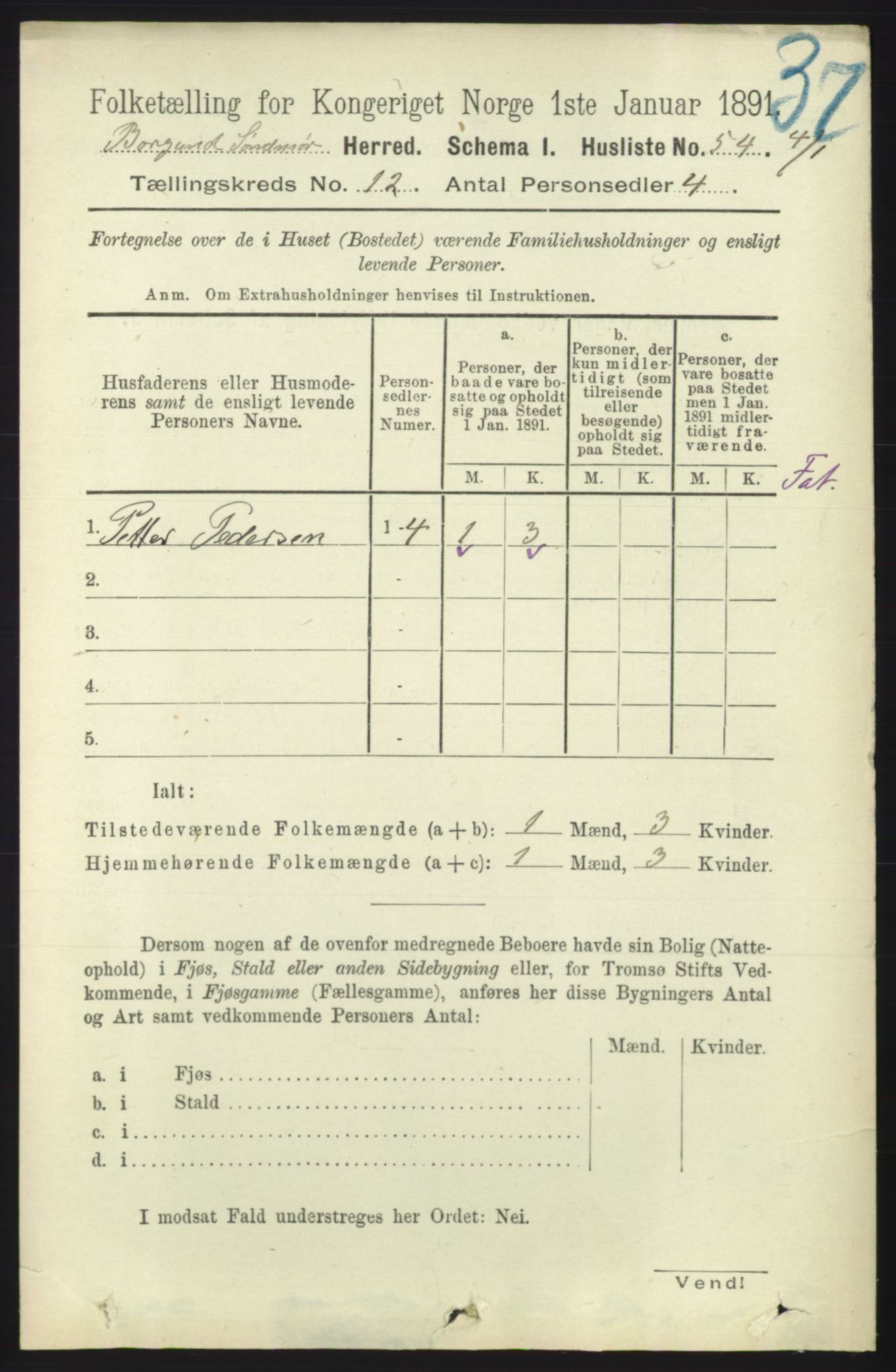 RA, 1891 census for 1531 Borgund, 1891, p. 3193