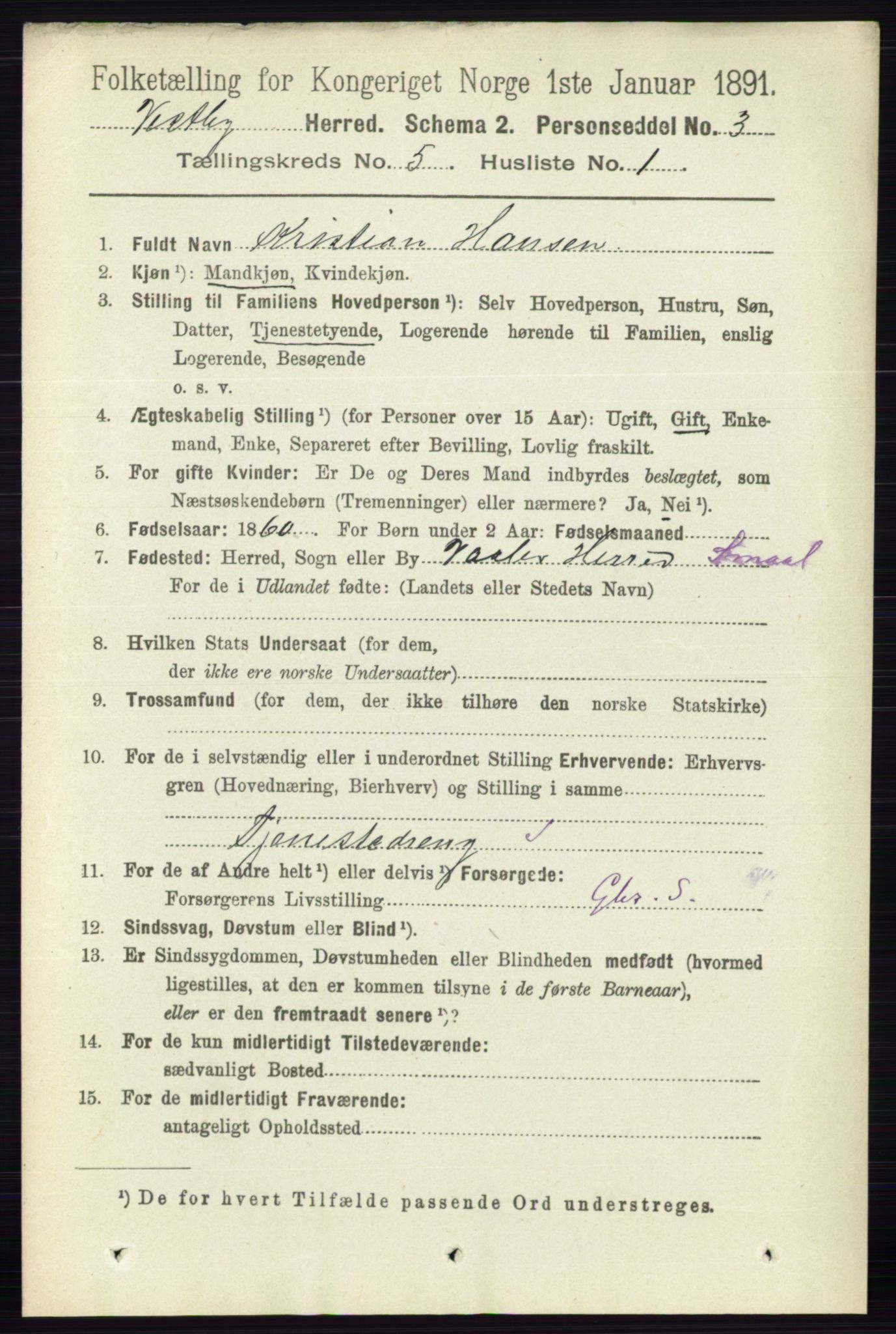 RA, 1891 census for 0211 Vestby, 1891, p. 2175