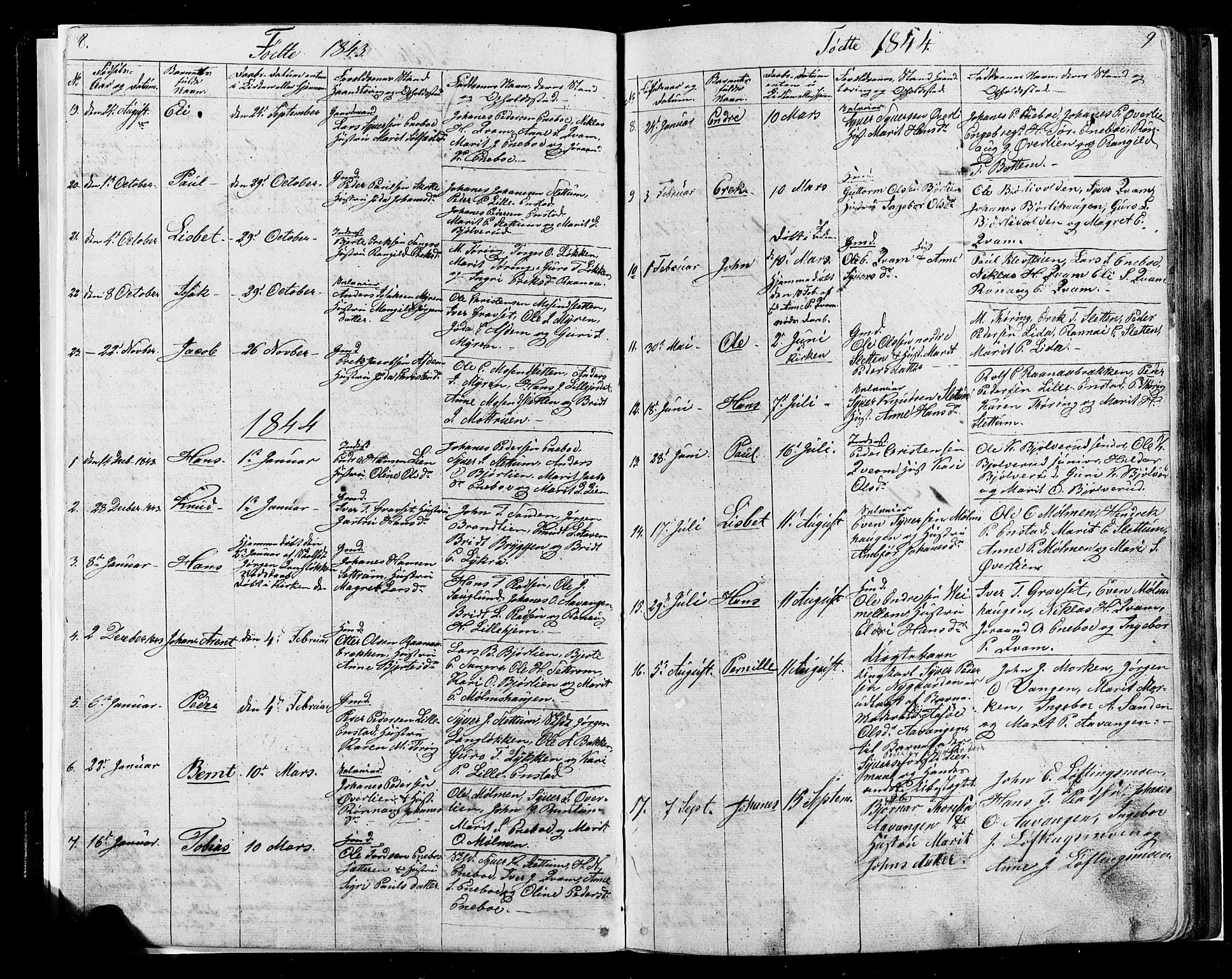 Lesja prestekontor, SAH/PREST-068/H/Ha/Hab/L0004: Parish register (copy) no. 4, 1842-1871, p. 8-9