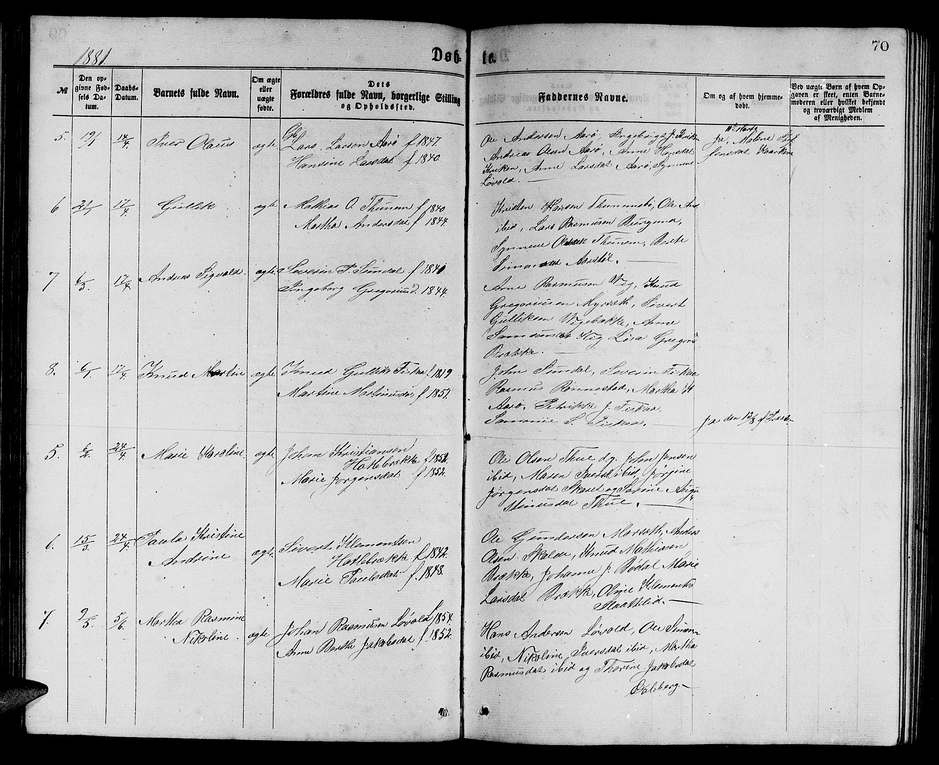 Ministerialprotokoller, klokkerbøker og fødselsregistre - Møre og Romsdal, SAT/A-1454/501/L0016: Parish register (copy) no. 501C02, 1868-1884, p. 70