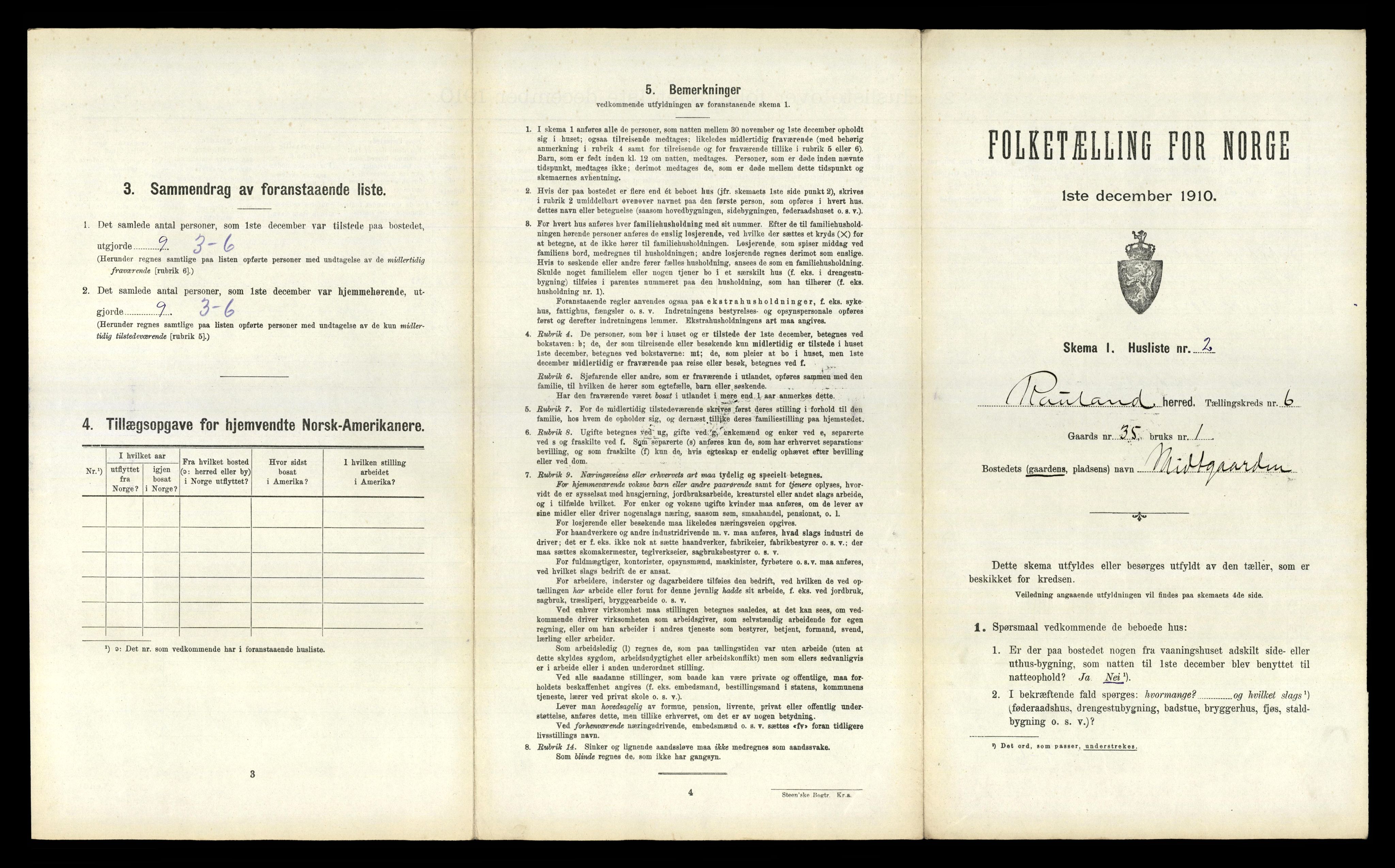 RA, 1910 census for Rauland, 1910, p. 201