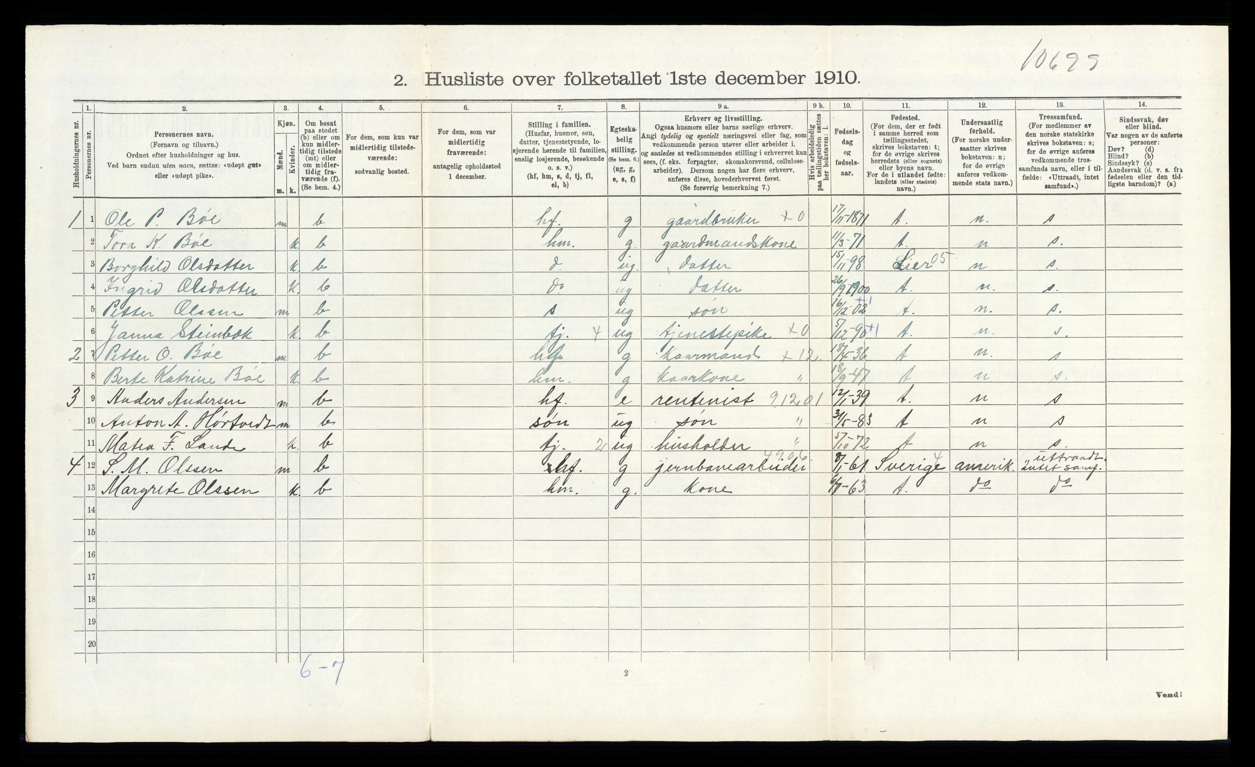 RA, 1910 census for Ytre Sandsvær, 1910, p. 685