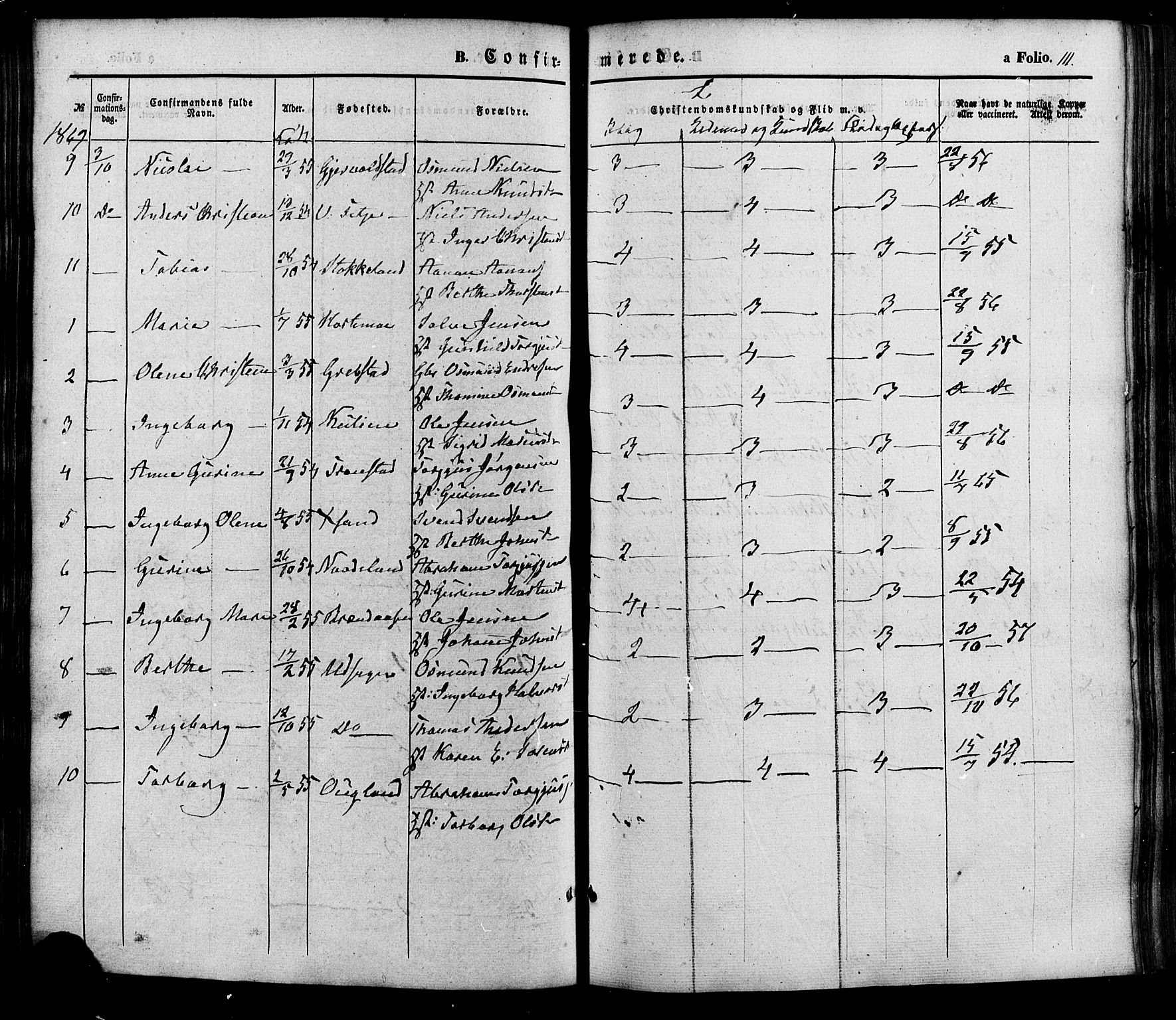 Søgne sokneprestkontor, AV/SAK-1111-0037/F/Fa/Faa/L0002: Parish register (official) no. A 2, 1854-1882, p. 111