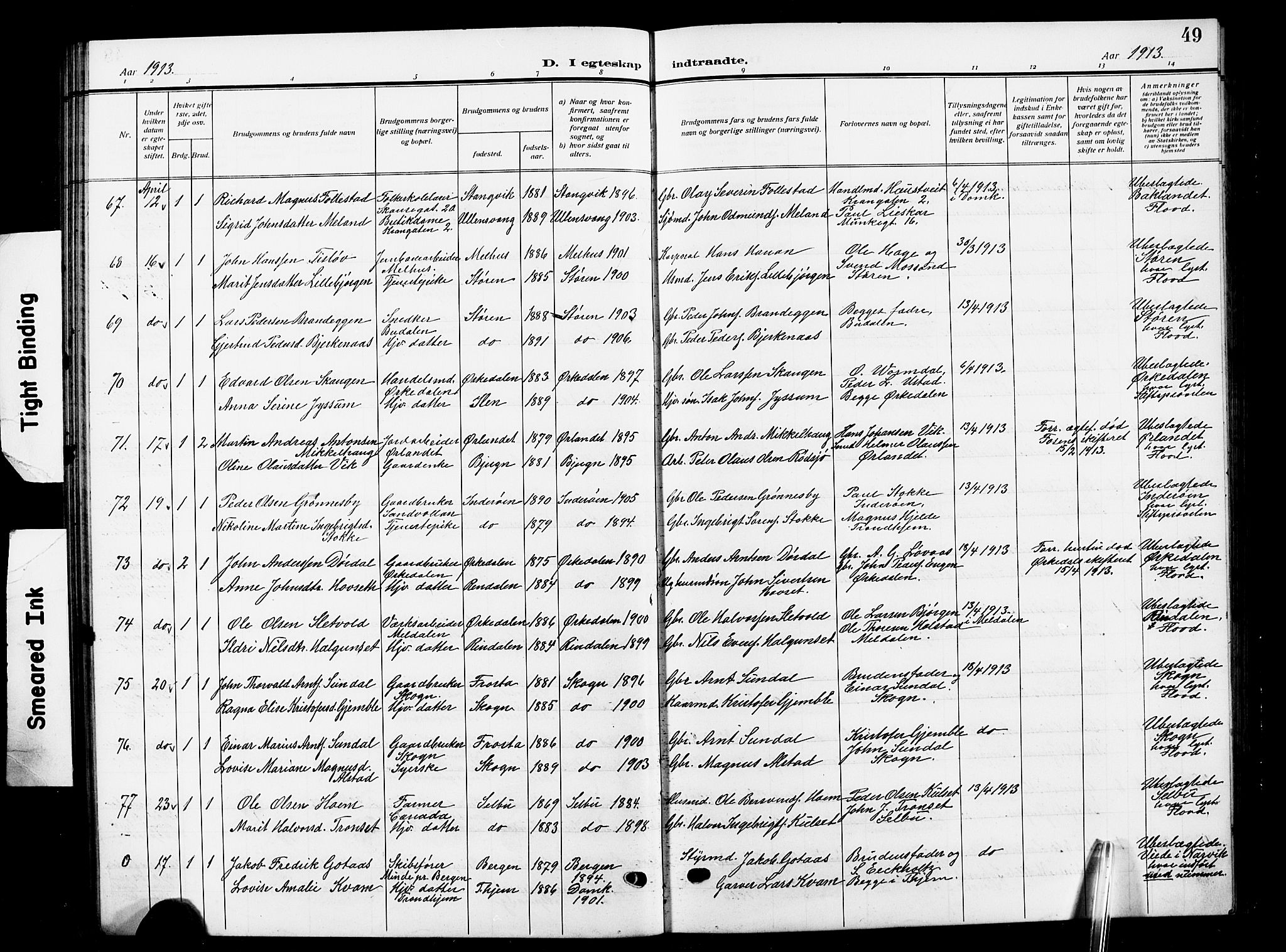 Ministerialprotokoller, klokkerbøker og fødselsregistre - Sør-Trøndelag, AV/SAT-A-1456/601/L0097: Parish register (copy) no. 601C15, 1911-1921, p. 49