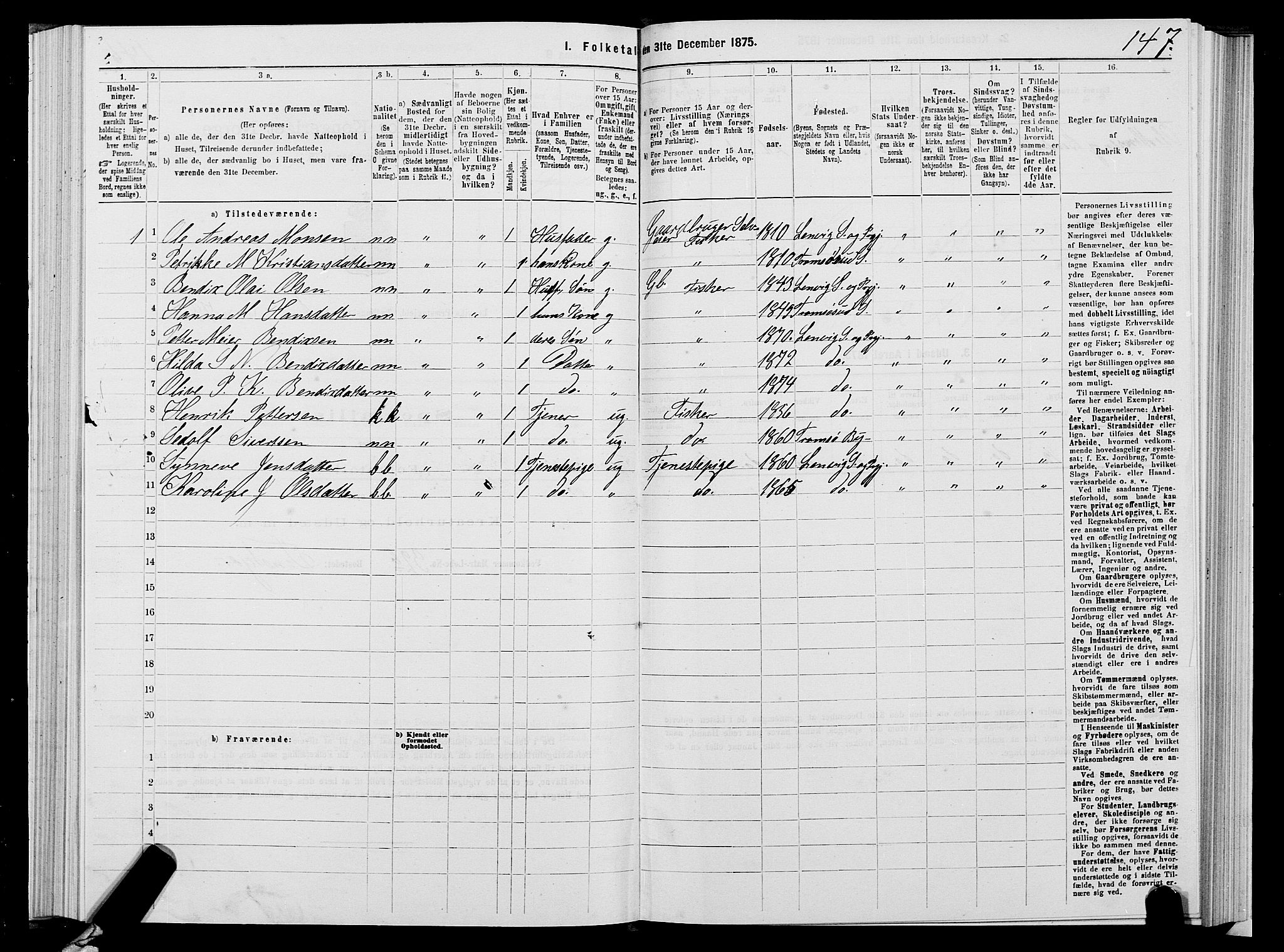 SATØ, 1875 census for 1931P Lenvik, 1875, p. 1147