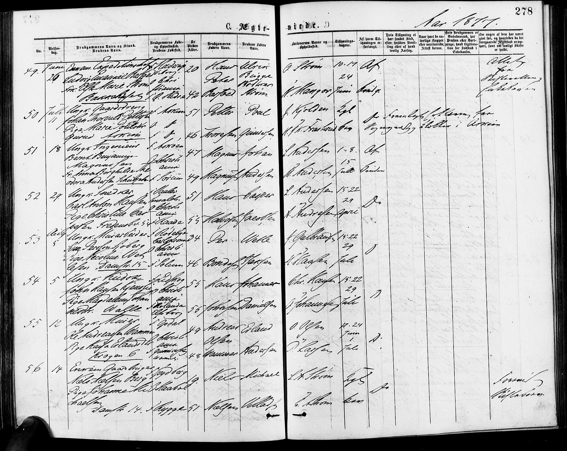 Gamle Aker prestekontor Kirkebøker, SAO/A-10617a/F/L0005: Parish register (official) no. 5, 1873-1881, p. 278