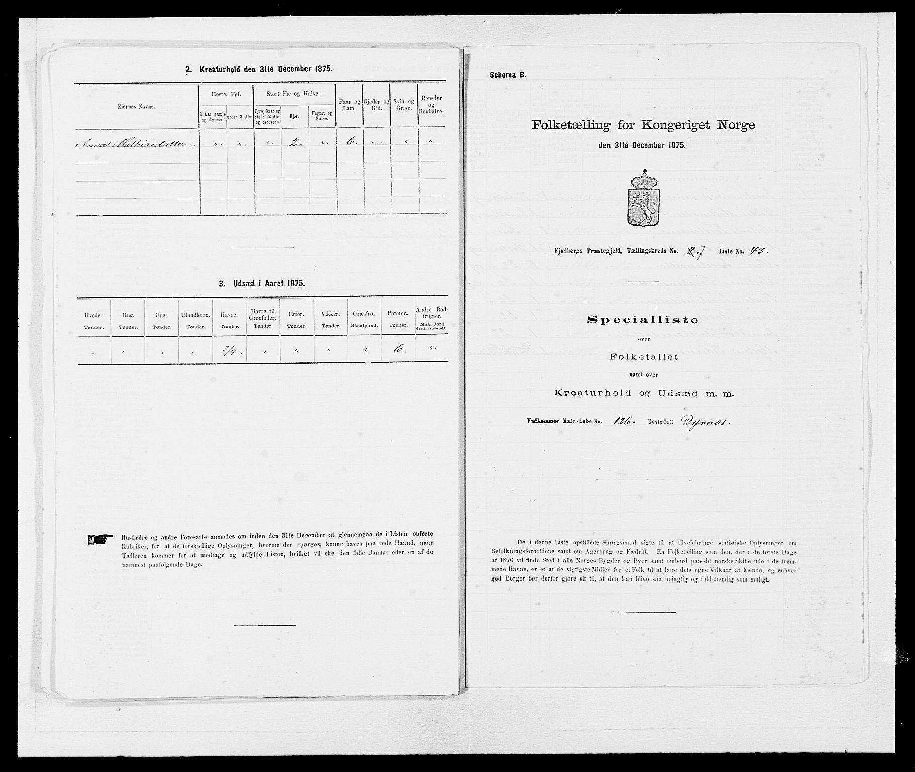 SAB, 1875 census for 1213P Fjelberg, 1875, p. 808