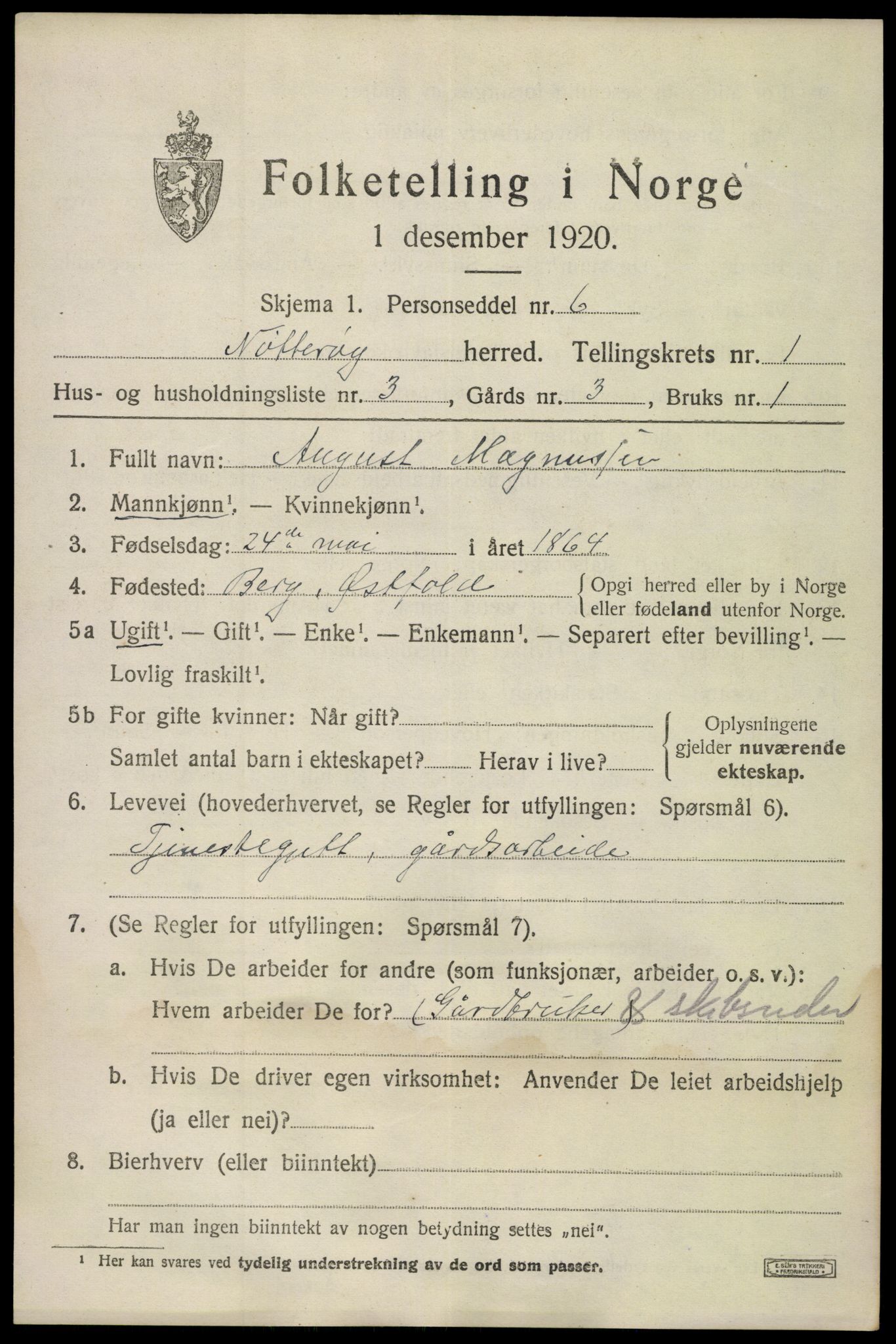 SAKO, 1920 census for Nøtterøy, 1920, p. 2857