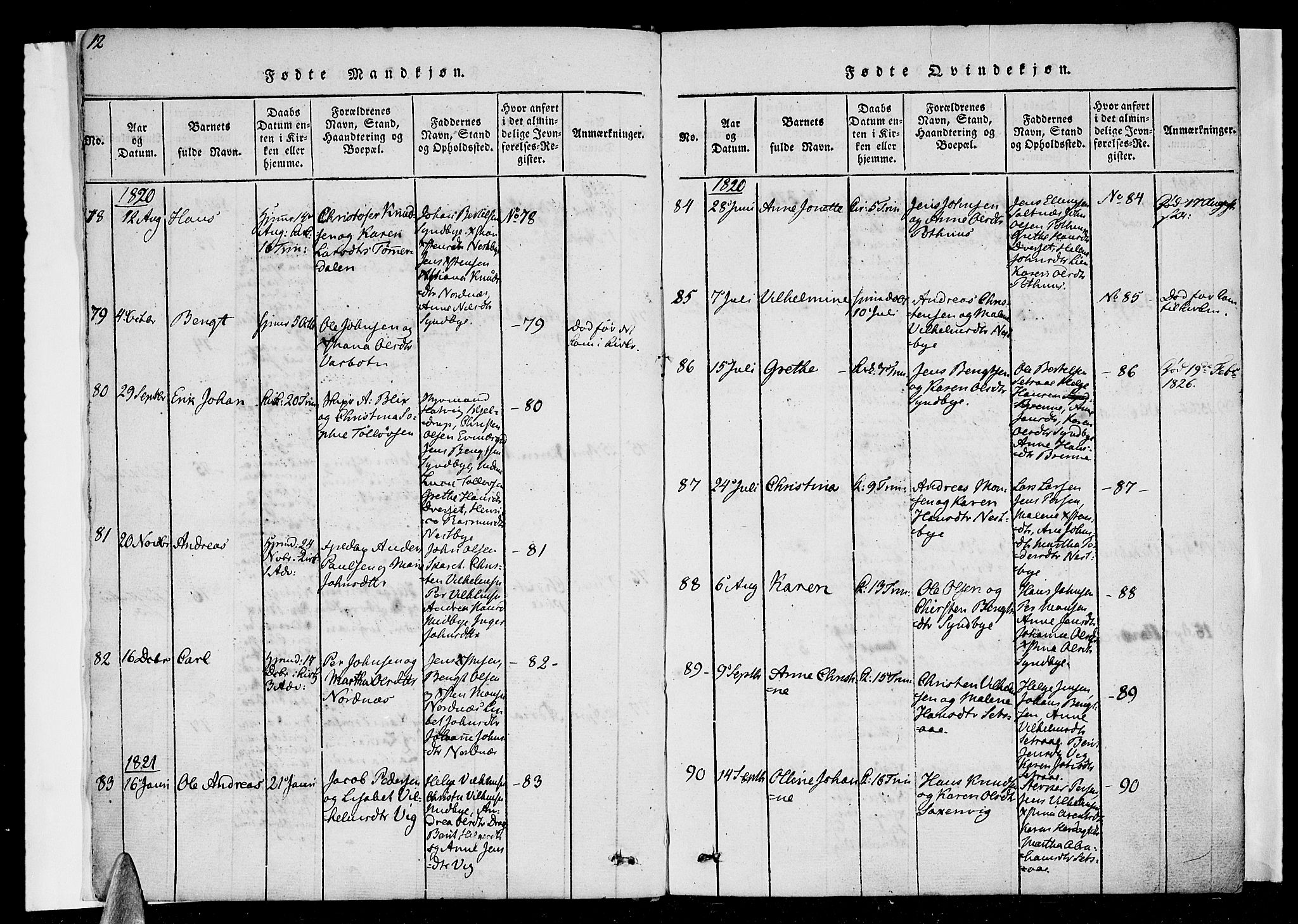 Ministerialprotokoller, klokkerbøker og fødselsregistre - Nordland, SAT/A-1459/847/L0665: Parish register (official) no. 847A05, 1818-1841, p. 12-13