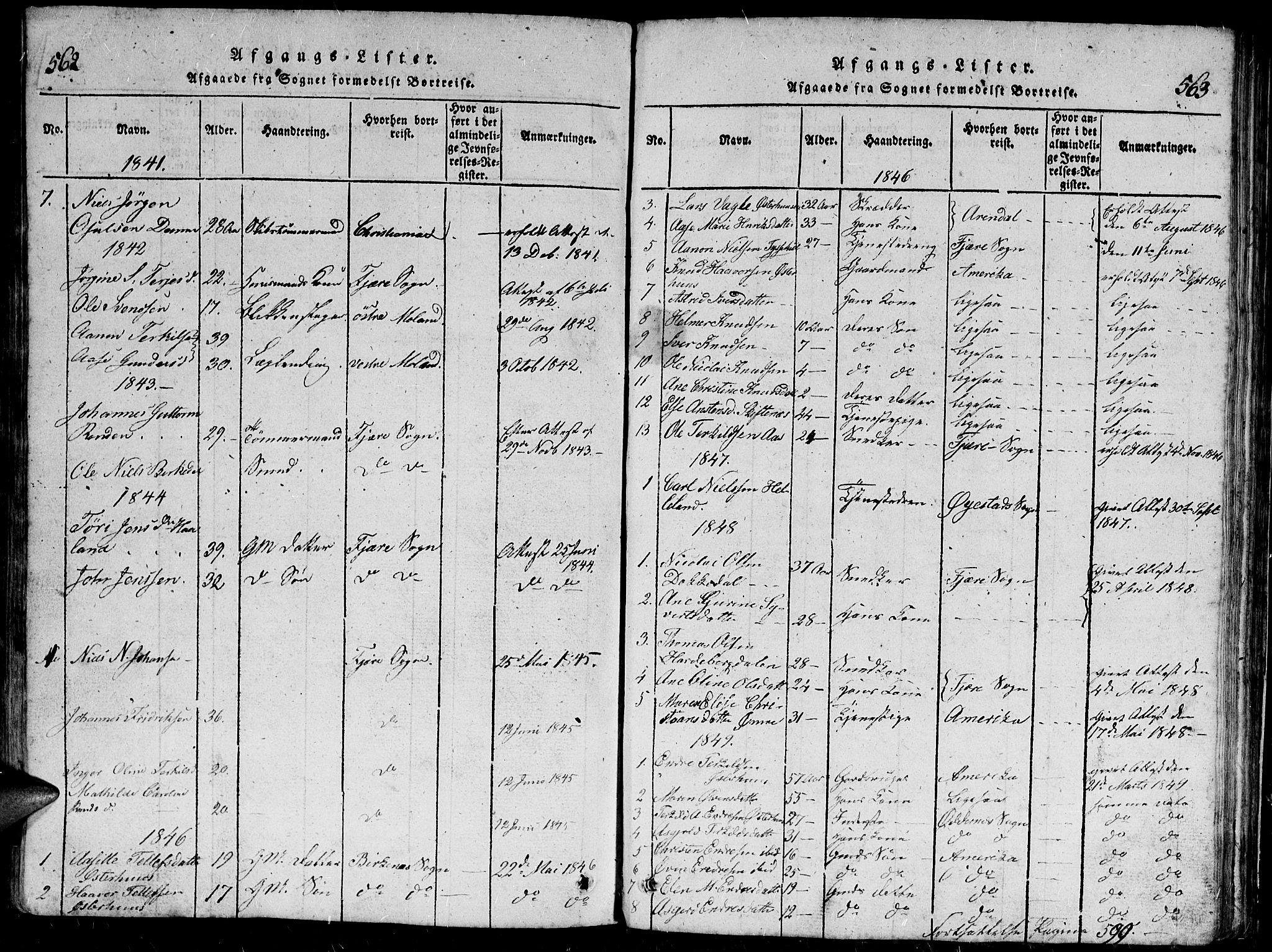 Hommedal sokneprestkontor, SAK/1111-0023/F/Fb/Fbb/L0003: Parish register (copy) no. B 3 /1, 1816-1850, p. 562-563