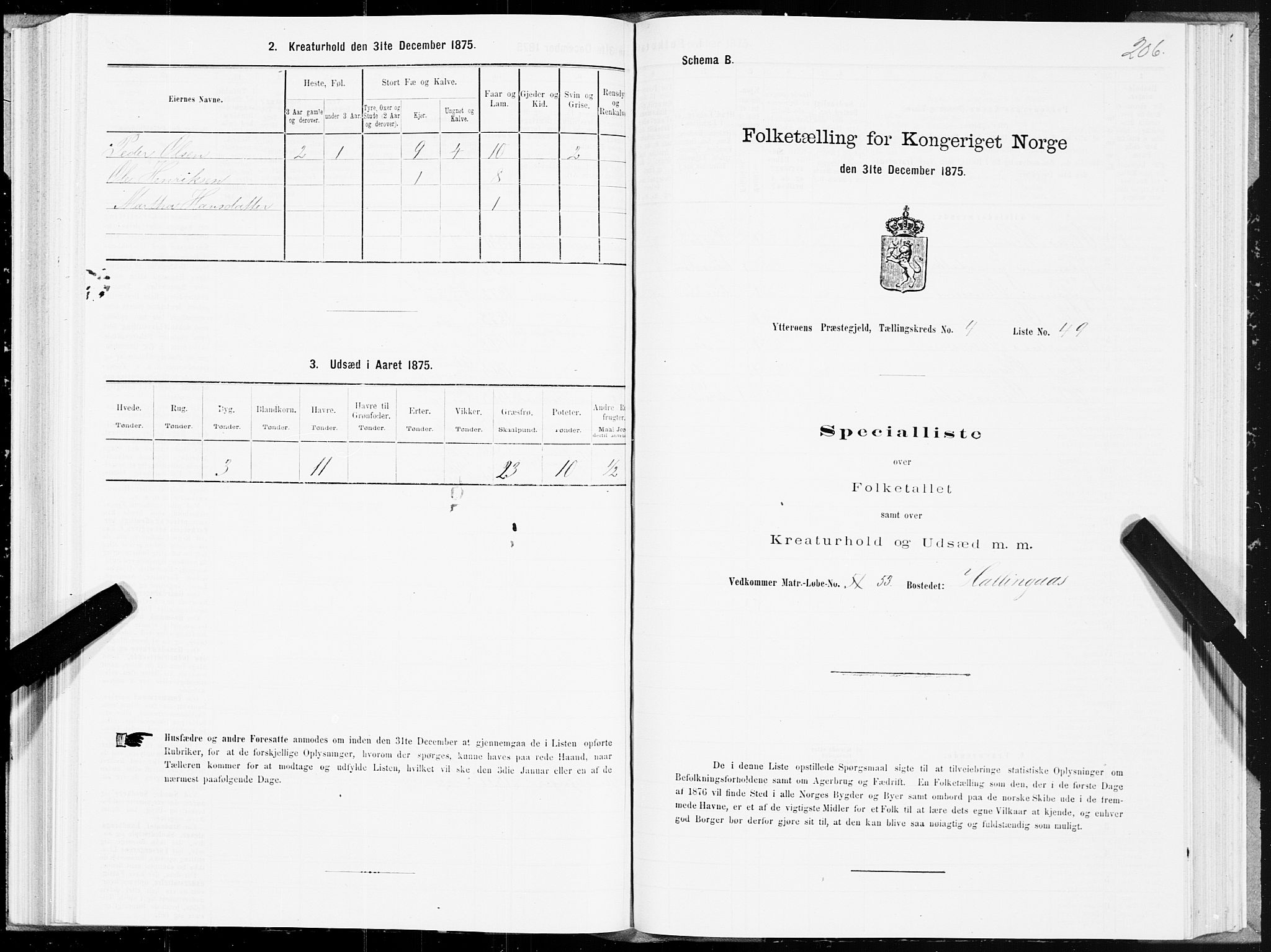 SAT, 1875 census for 1722P Ytterøy, 1875, p. 2206