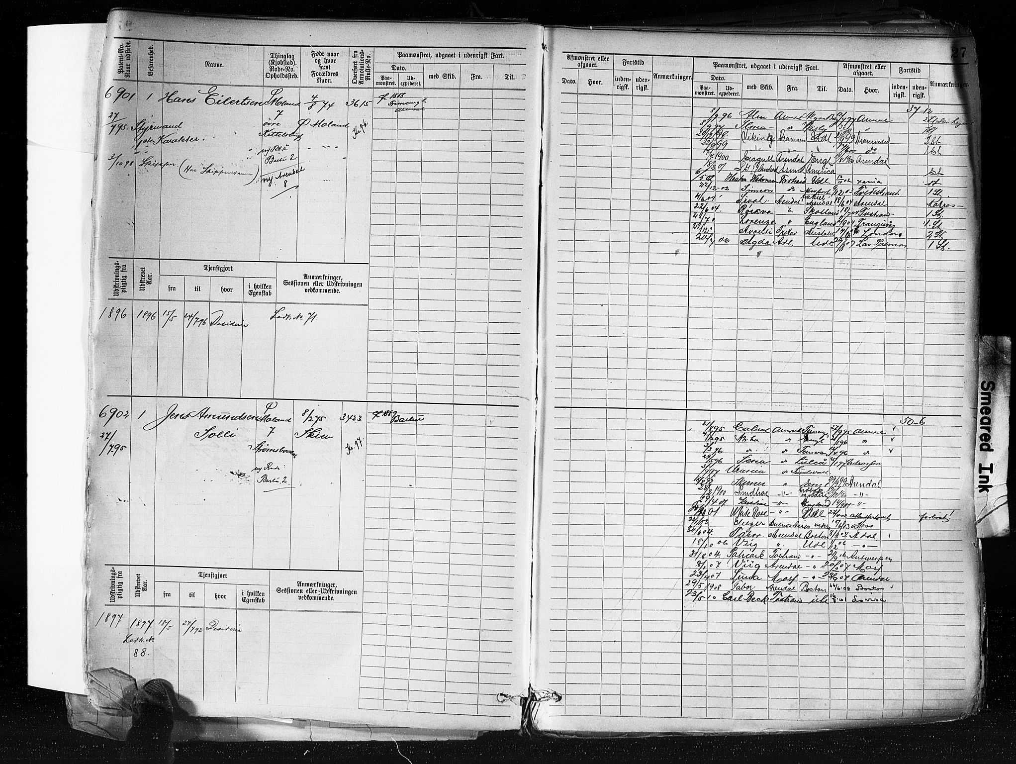 Arendal mønstringskrets, SAK/2031-0012/F/Fb/L0019: Hovedrulle A nr 6850-7400 og nr 1-216, S-17, 1894-1900, p. 27