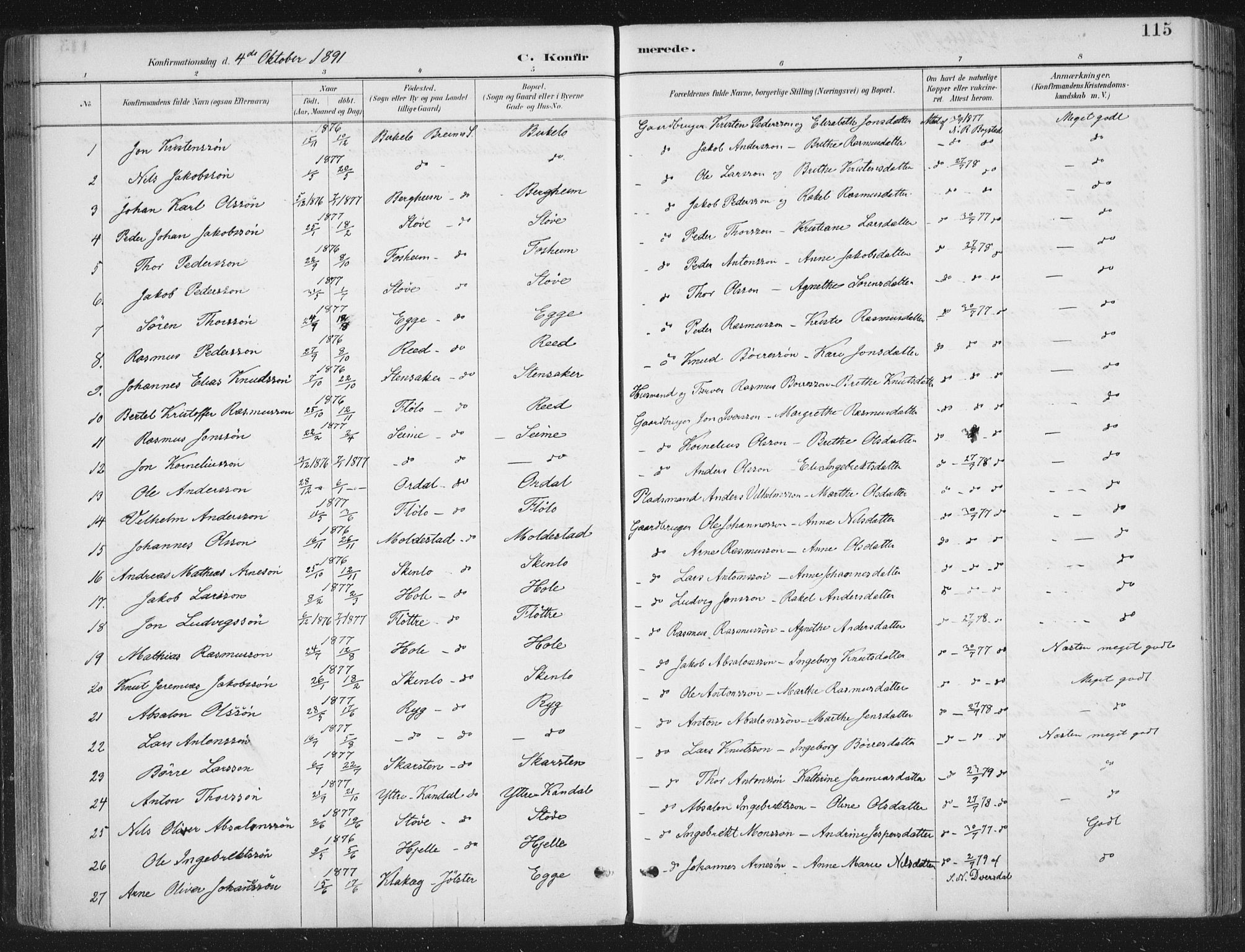 Gloppen sokneprestembete, AV/SAB-A-80101/H/Haa/Haac/L0002: Parish register (official) no. C  2, 1887-1904, p. 115