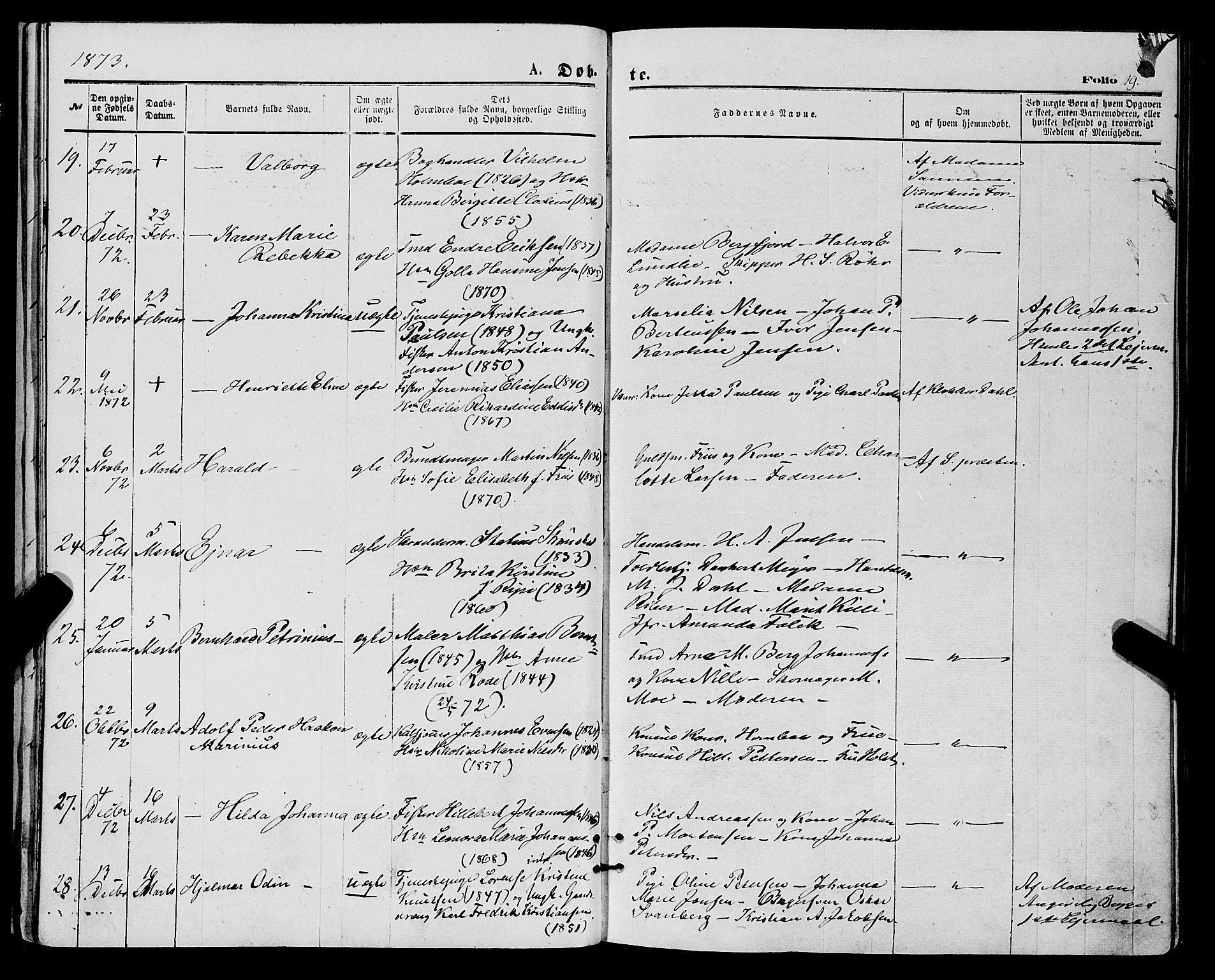 Tromsø sokneprestkontor/stiftsprosti/domprosti, SATØ/S-1343/G/Ga/L0013kirke: Parish register (official) no. 13, 1872-1877, p. 19
