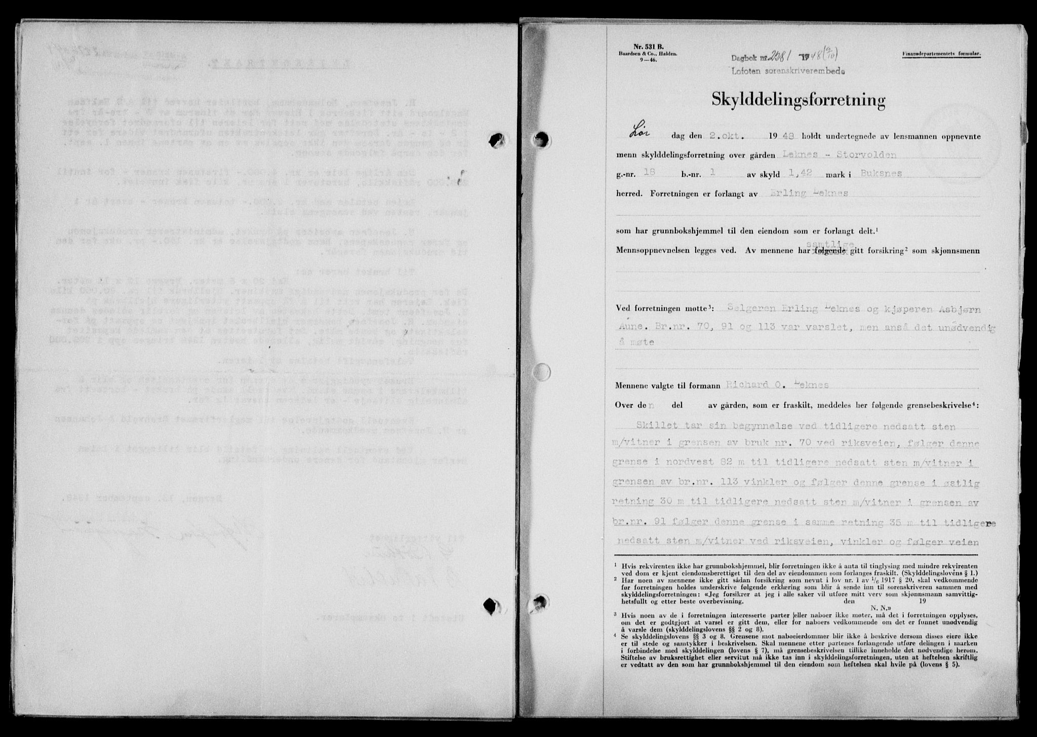 Lofoten sorenskriveri, SAT/A-0017/1/2/2C/L0019a: Mortgage book no. 19a, 1948-1948, Diary no: : 2281/1948