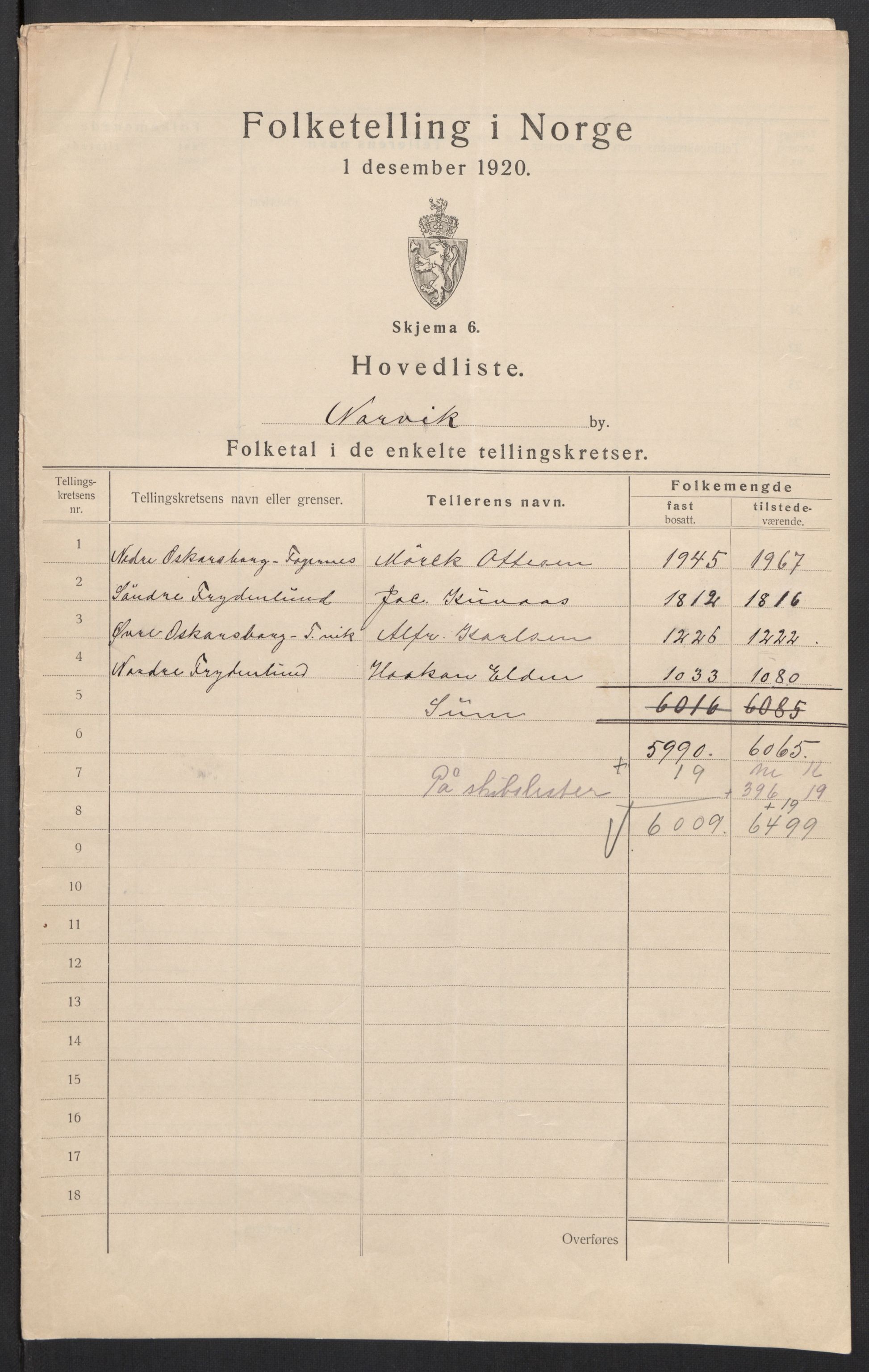 SAT, 1920 census for Narvik, 1920, p. 3