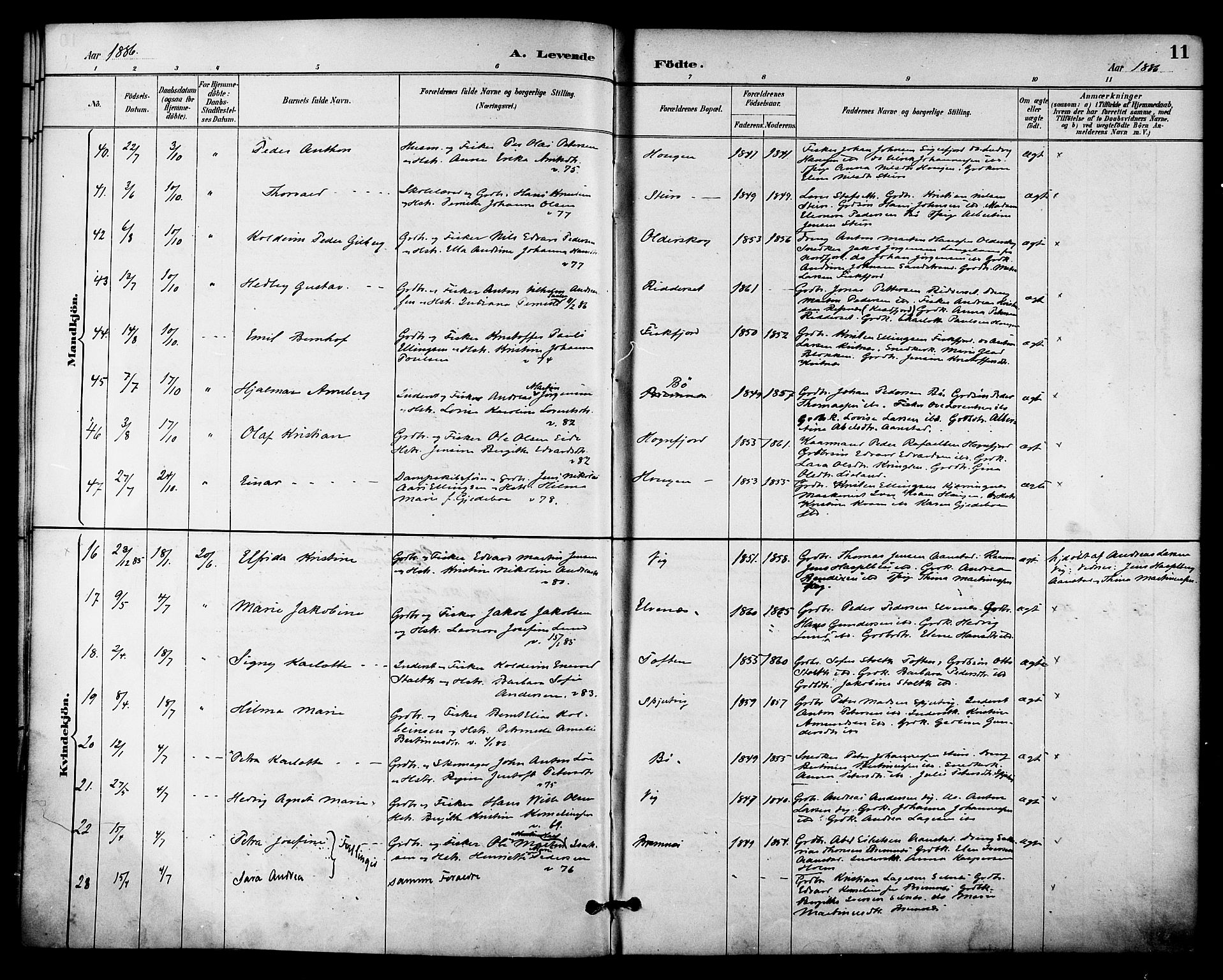 Ministerialprotokoller, klokkerbøker og fødselsregistre - Nordland, AV/SAT-A-1459/895/L1371: Parish register (official) no. 895A06, 1885-1894, p. 11